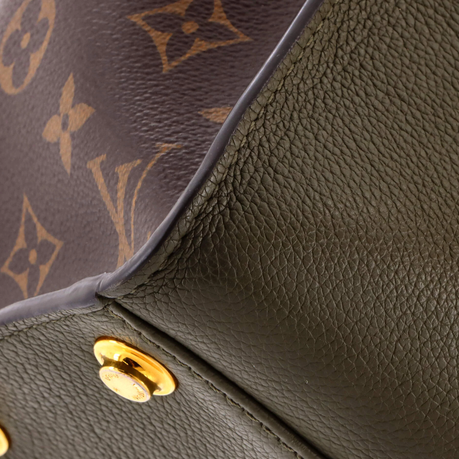 On My Side Tote Leather with Monogram Canvas MM - Image 7