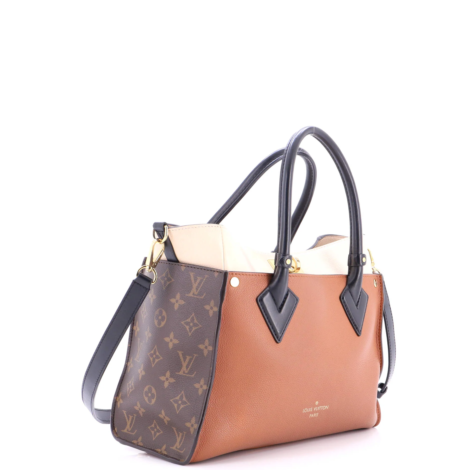On My Side Tote Leather with Monogram Canvas MM - Image 2