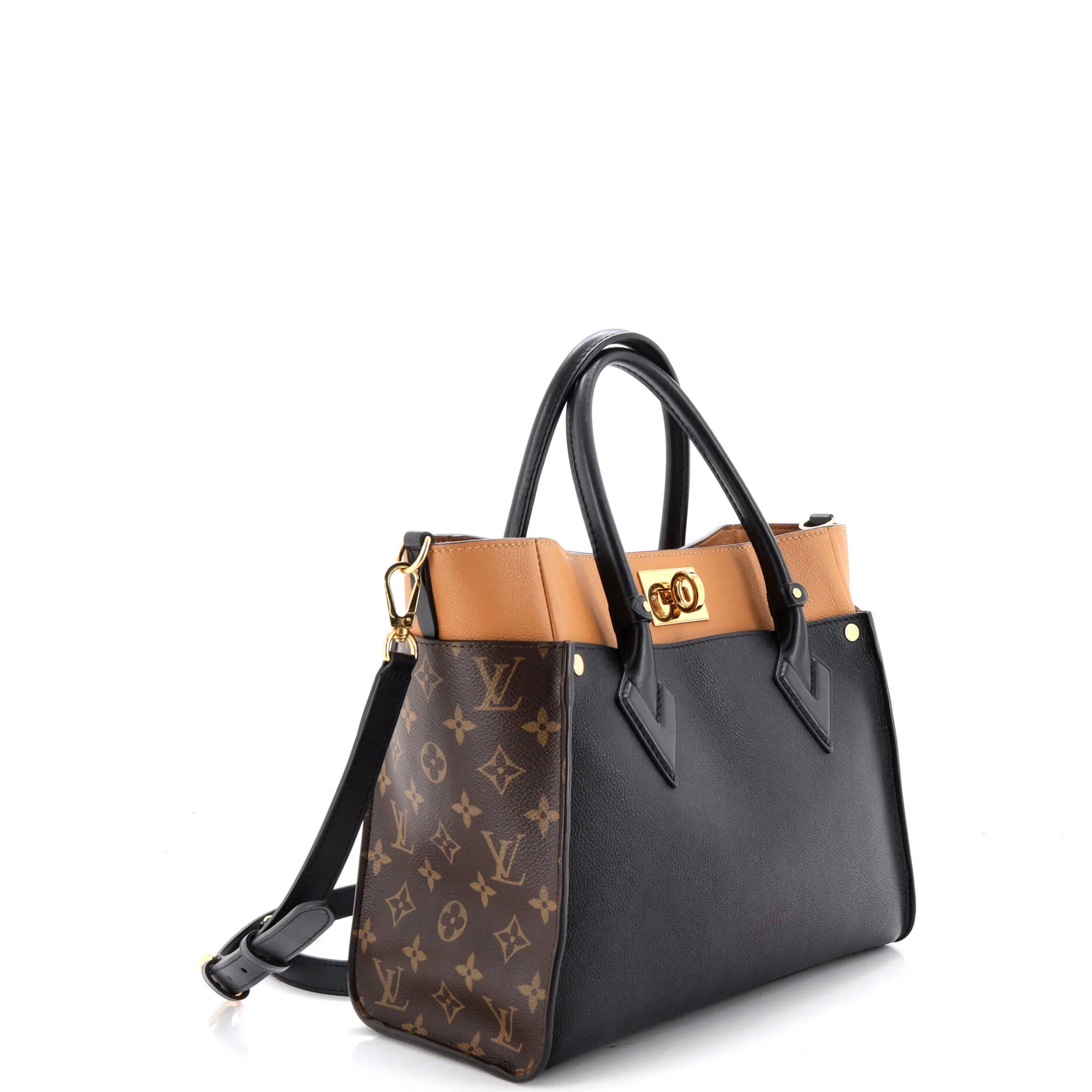 On My Side Tote Leather with Monogram Canvas MM - Image 2