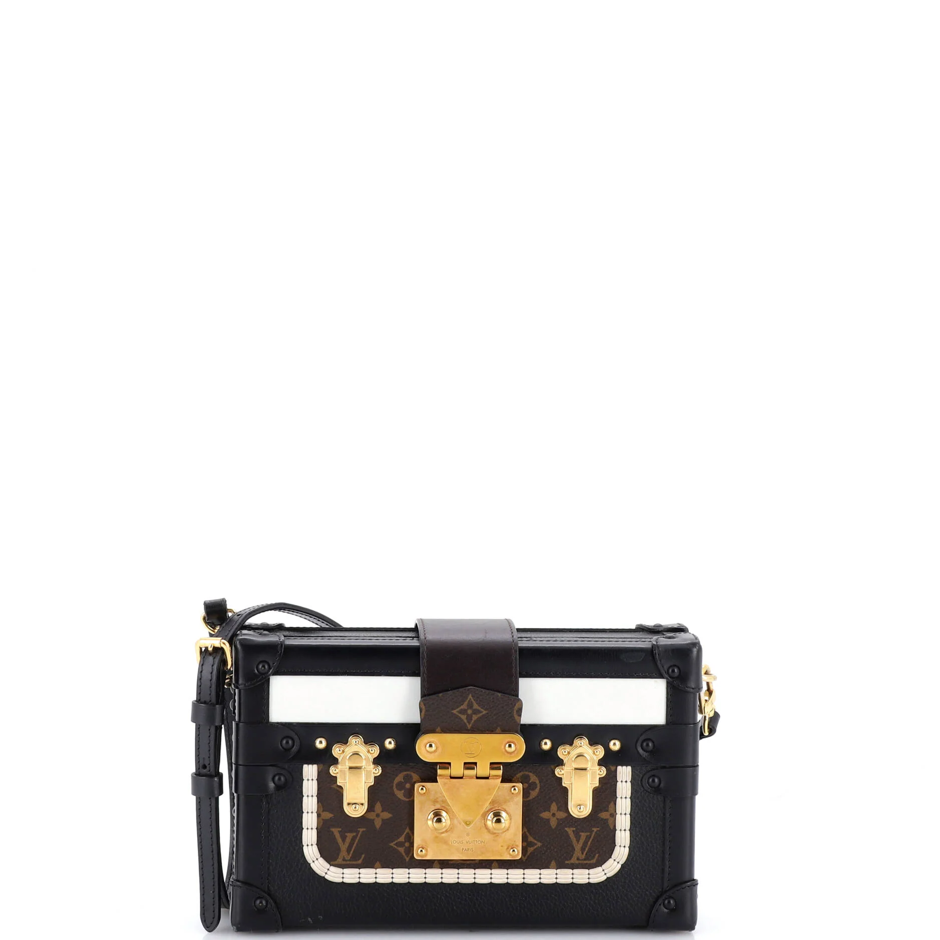 Petite Malle Handbag Leather and Monogram Canvas with Trompe L'oeil Braid