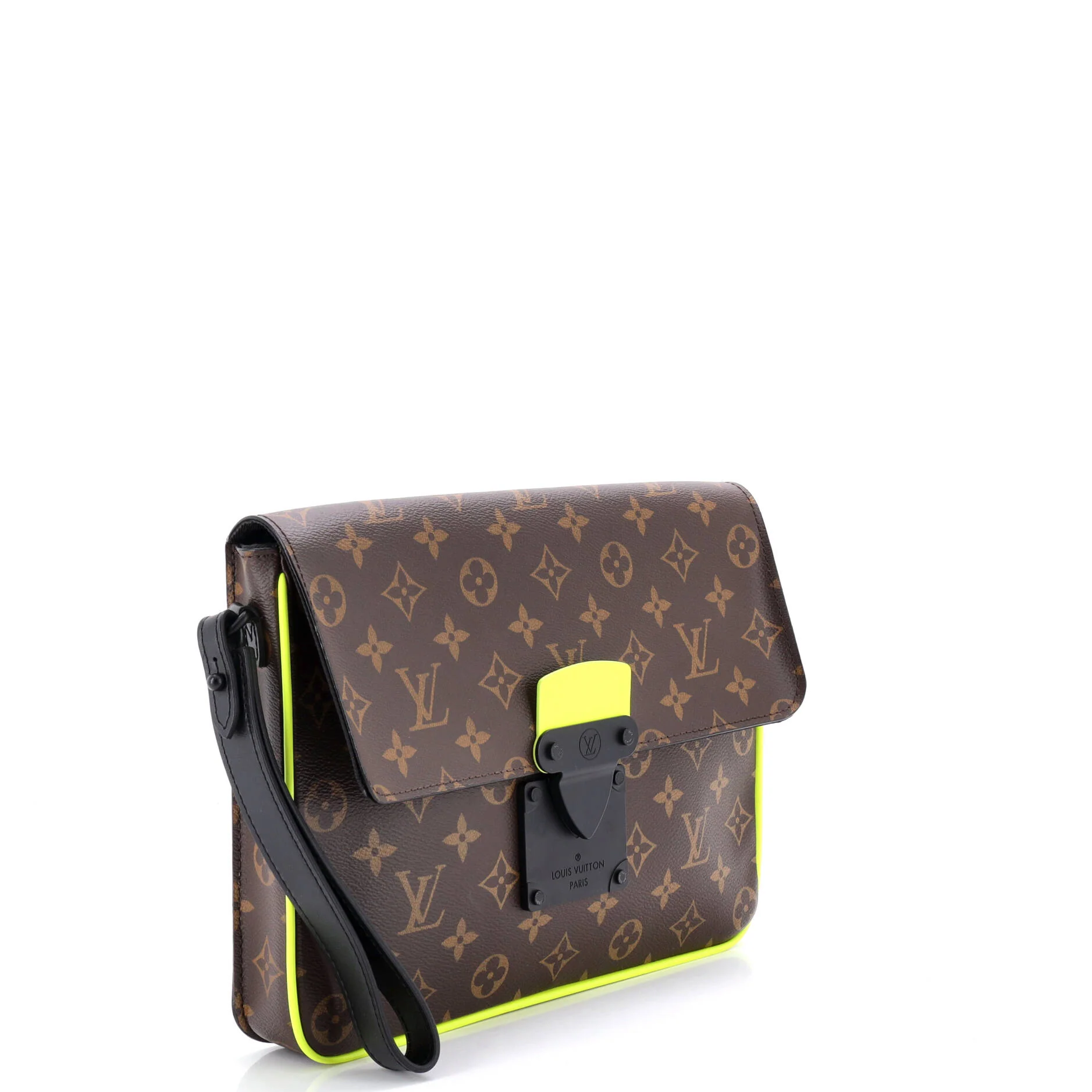 S Lock A4 Wristlet Pouch Macassar Monogram Canvas - Image 2