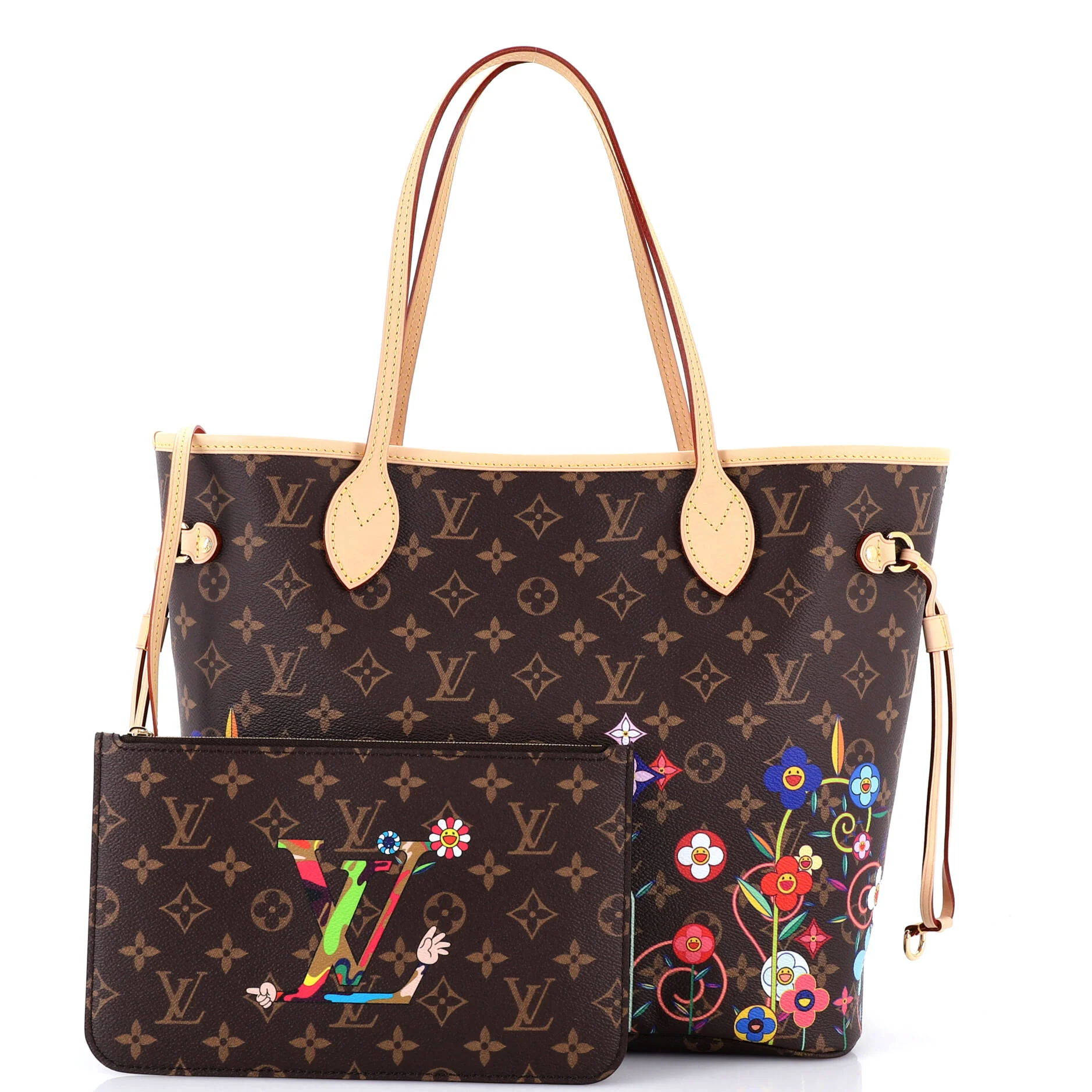 x Takashi Murakami Neverfull NM Tote Flowers Monogram Canvas MM - Image 2