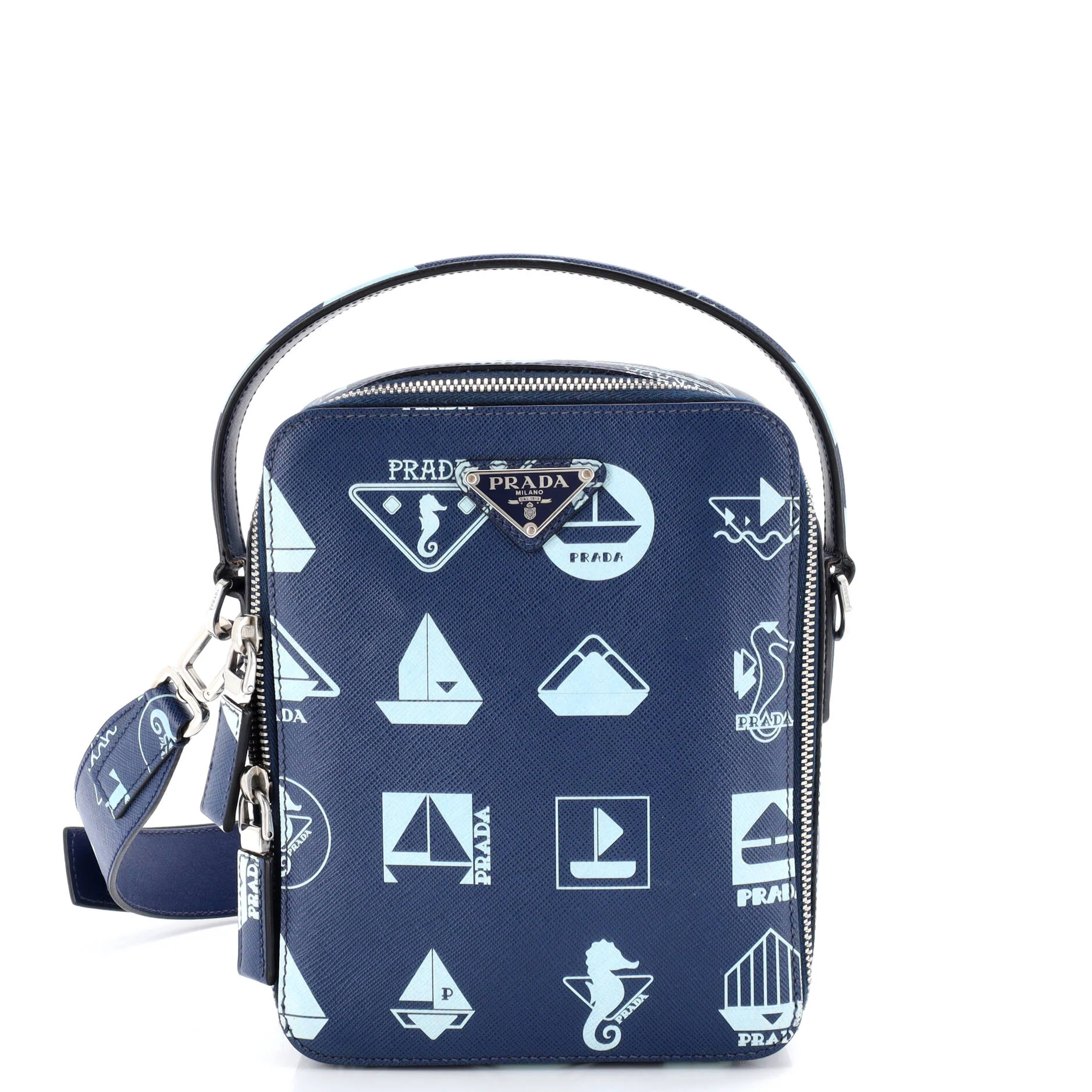 Brique Crossbody Bag Printed Saffiano Leather Medium
