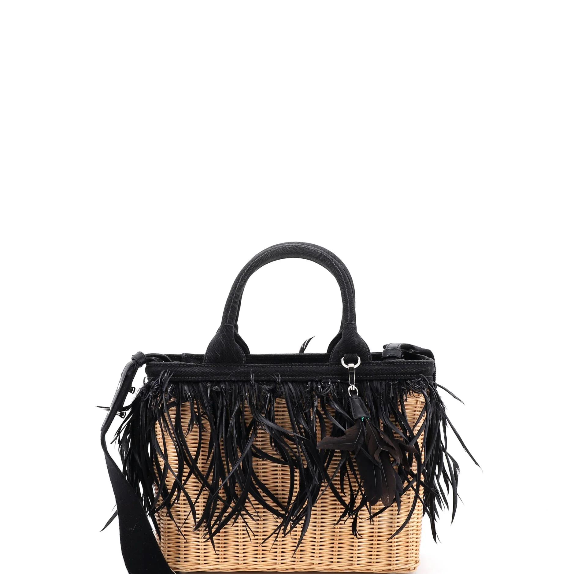 Convertible Fringe Basket Bag Wicker and Woven Straw Small