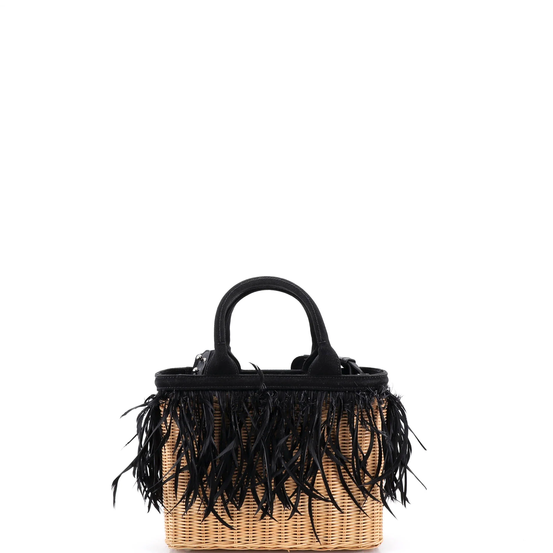 Convertible Fringe Basket Bag Wicker and Woven Straw Small - Image 3