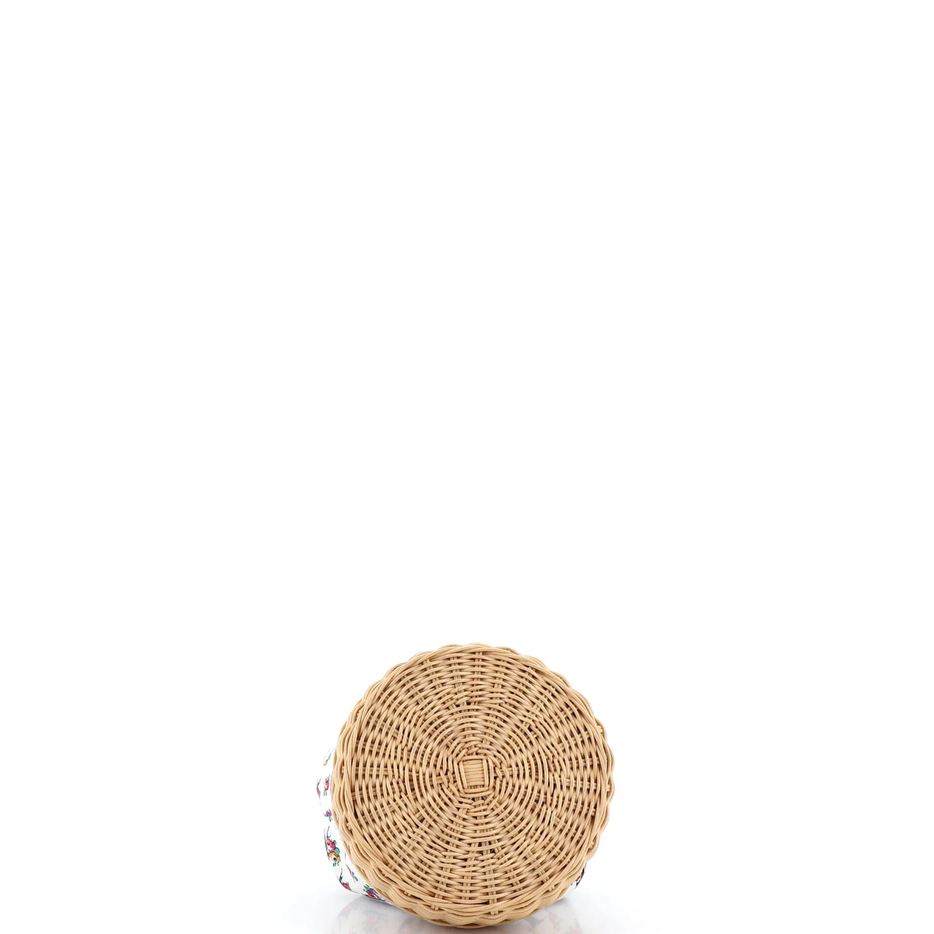 Drawstring Bucket Bag Printed Canvas and Wicker Small - Image 4
