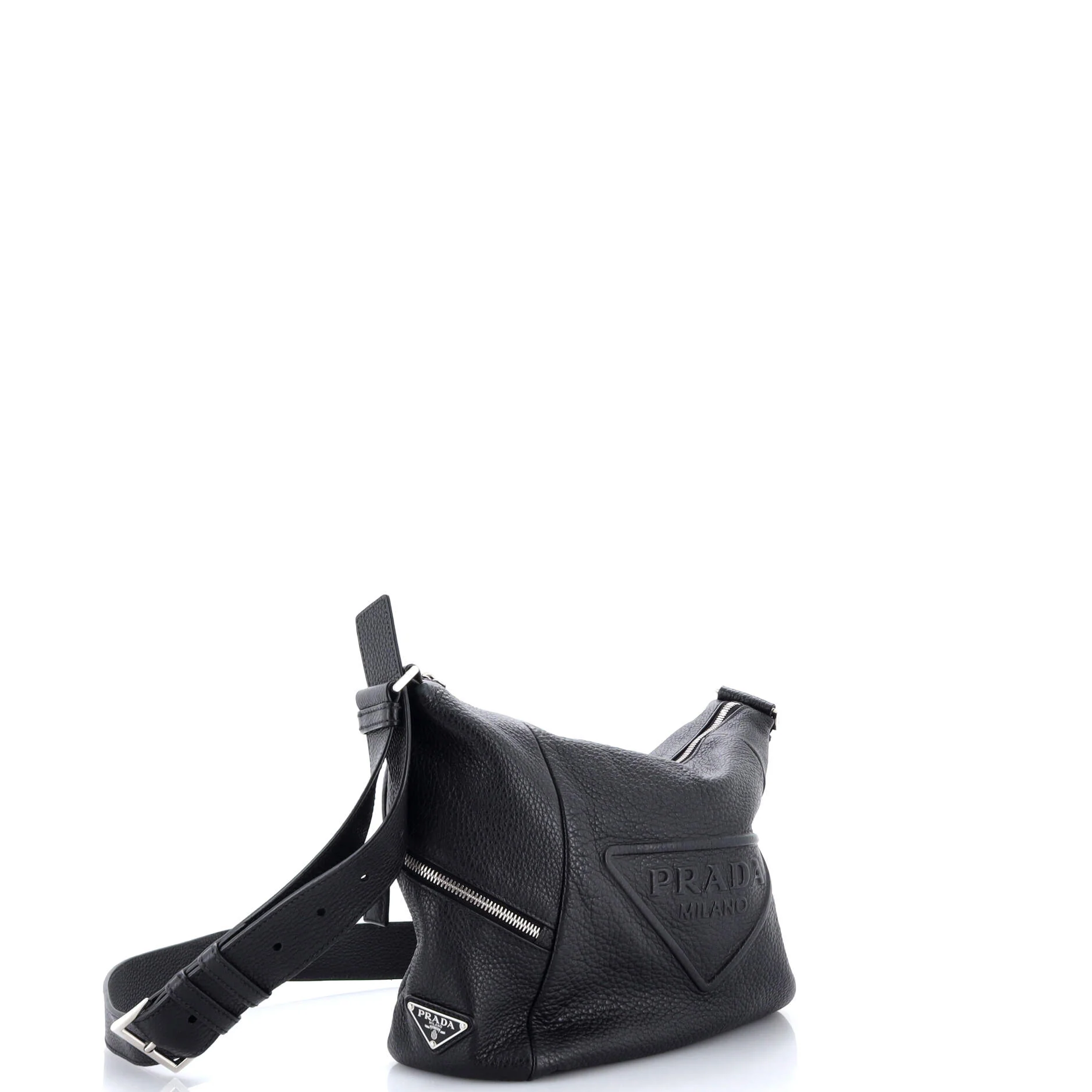 Triangle Logo Embossed Side Zip Shoulder Bag Vitello Daino - Image 2