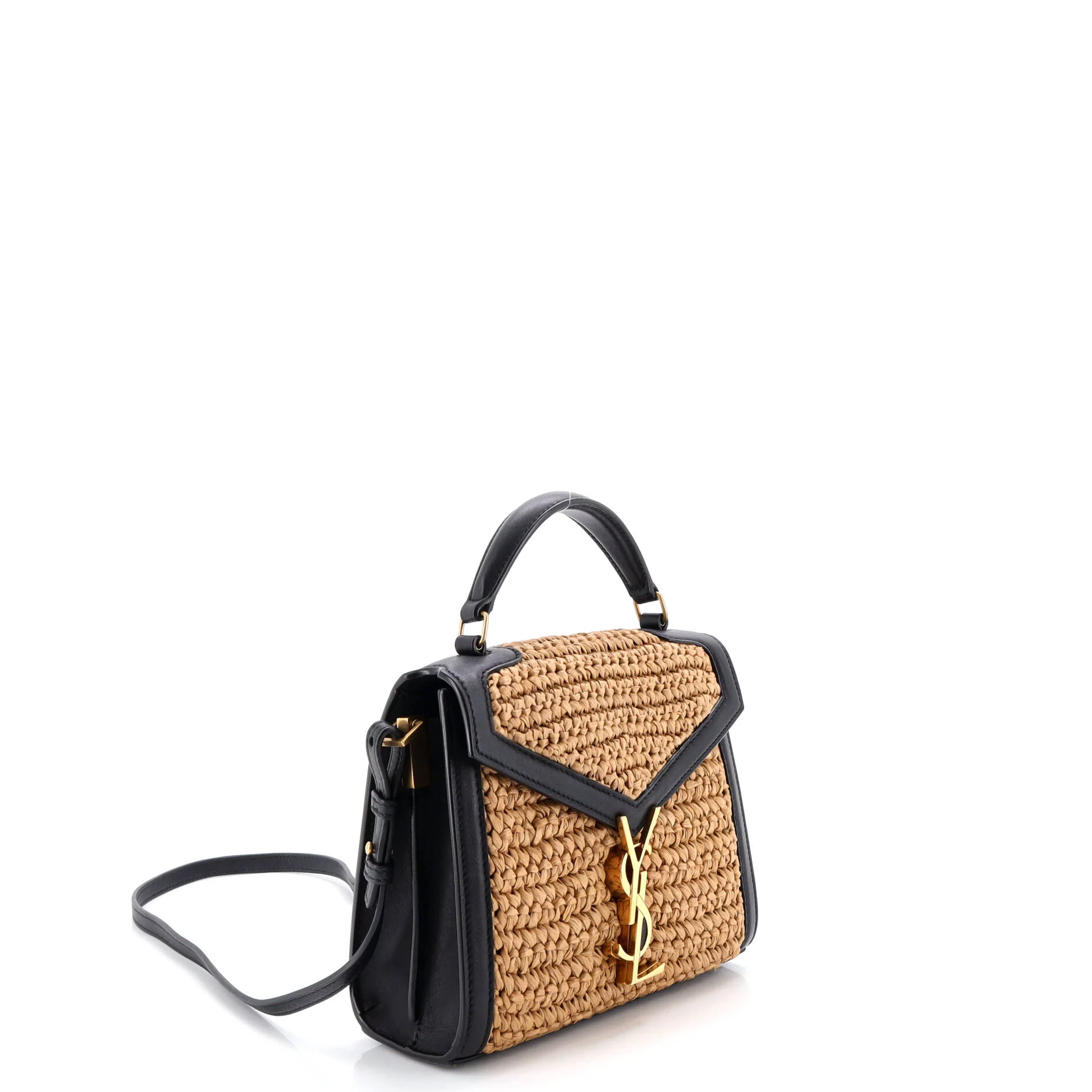 Cassandra Top Handle Bag Raffia with Leather Mini - Image 2