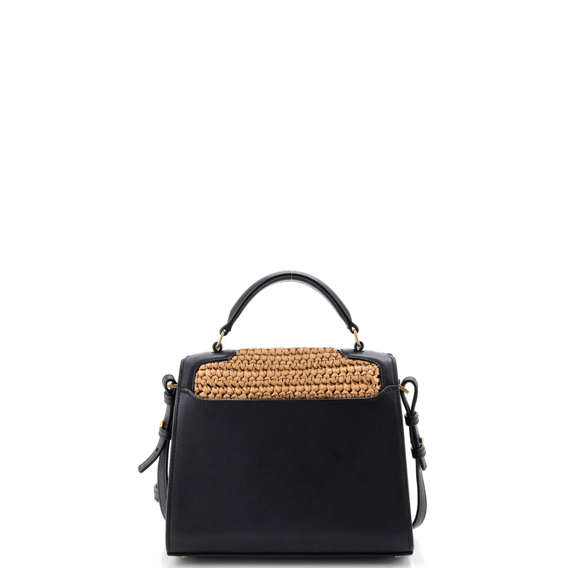 Cassandra Top Handle Bag Raffia with Leather Mini - Image 3