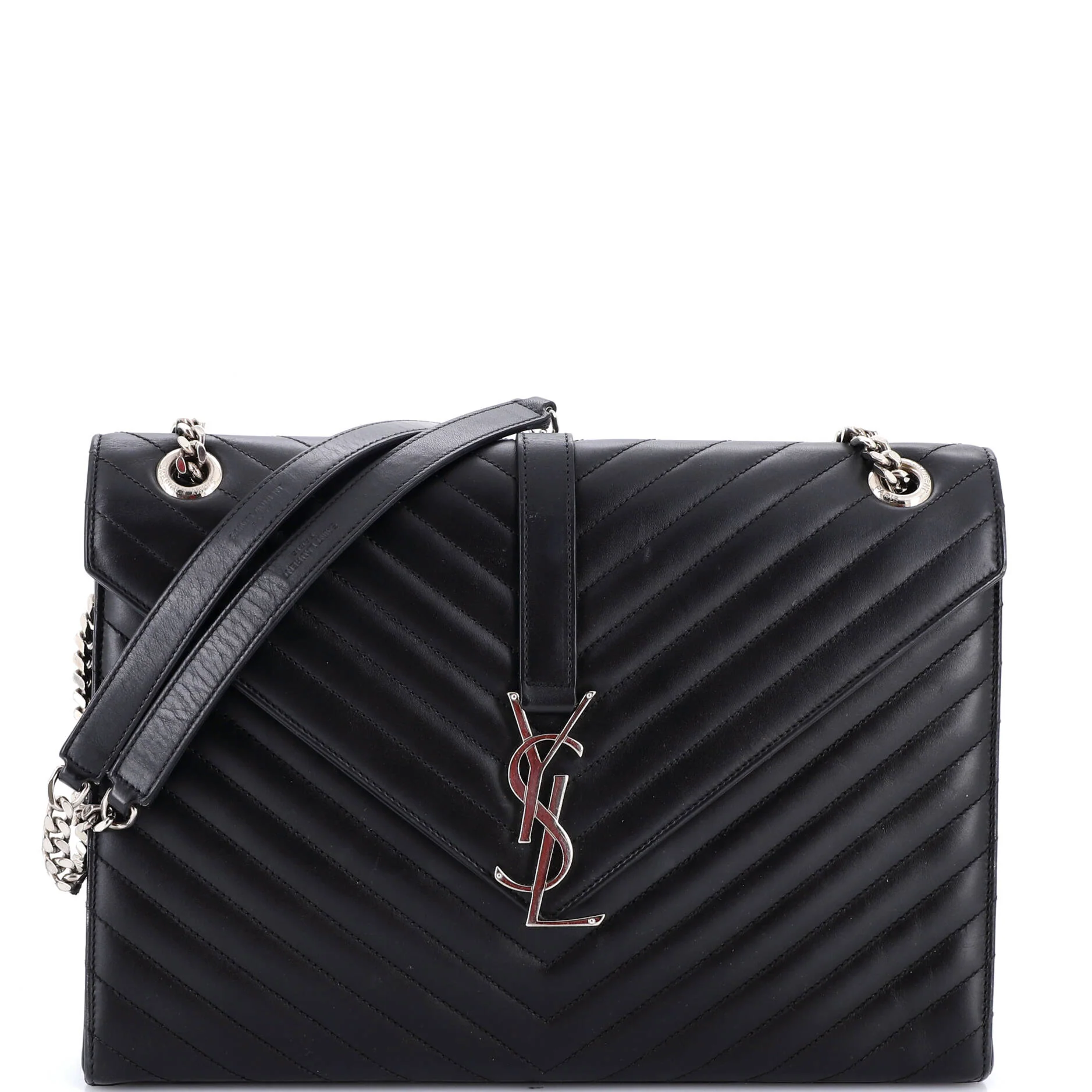 Classic Monogram Envelope Satchel Matelasse Chevron Leather Large