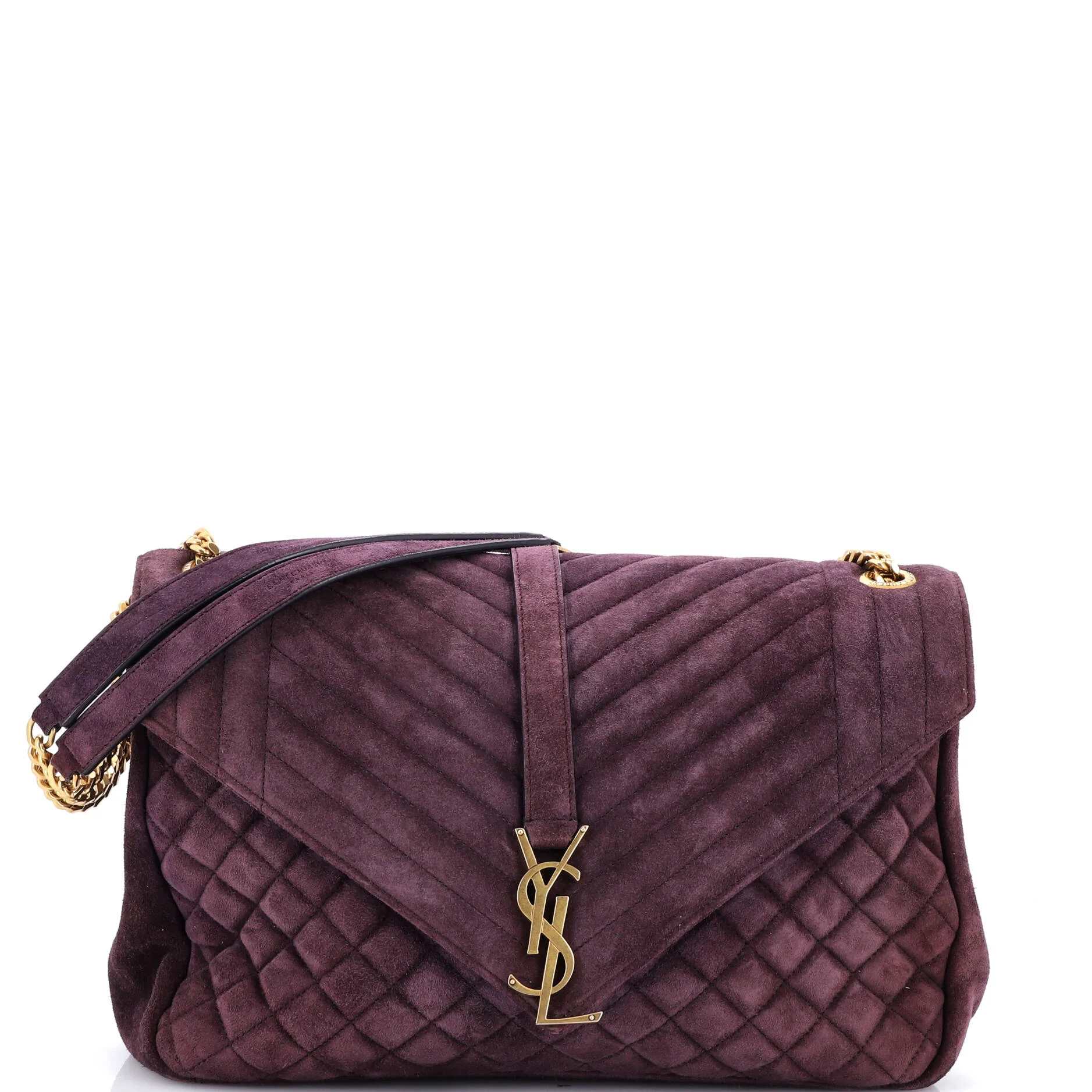 Classic Monogram Slouchy Envelope Satchel Quilted Suede Large