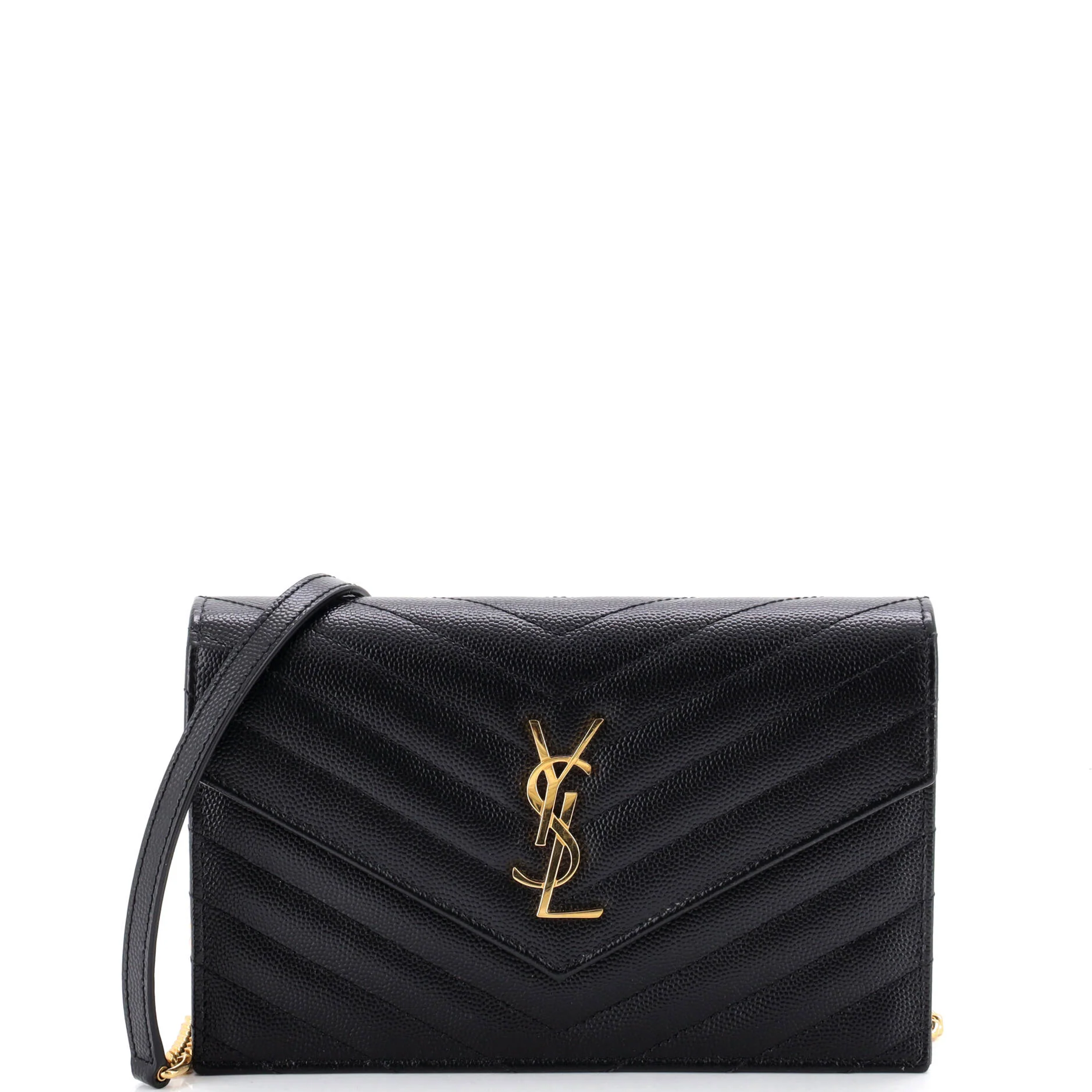 Classic Monogram Wallet on Chain Matelasse Chevron Leather Small