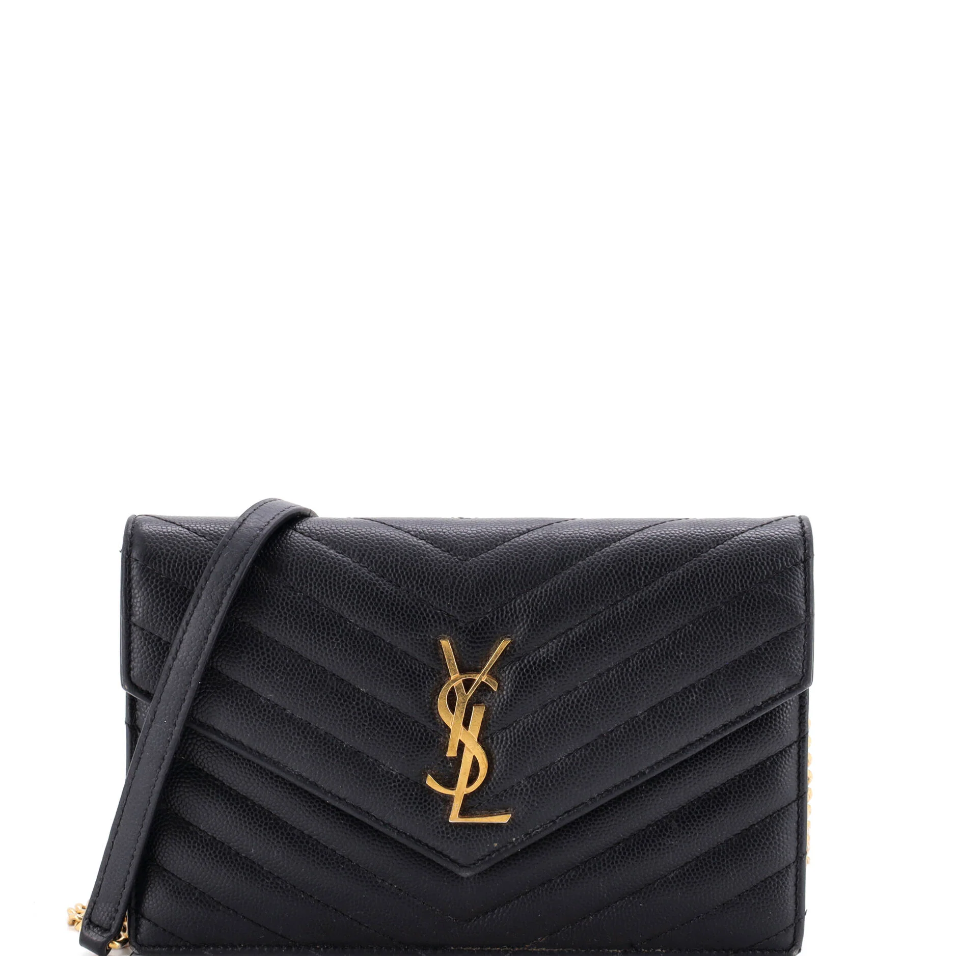 Classic Monogram Wallet on Chain Matelasse Chevron Leather Small