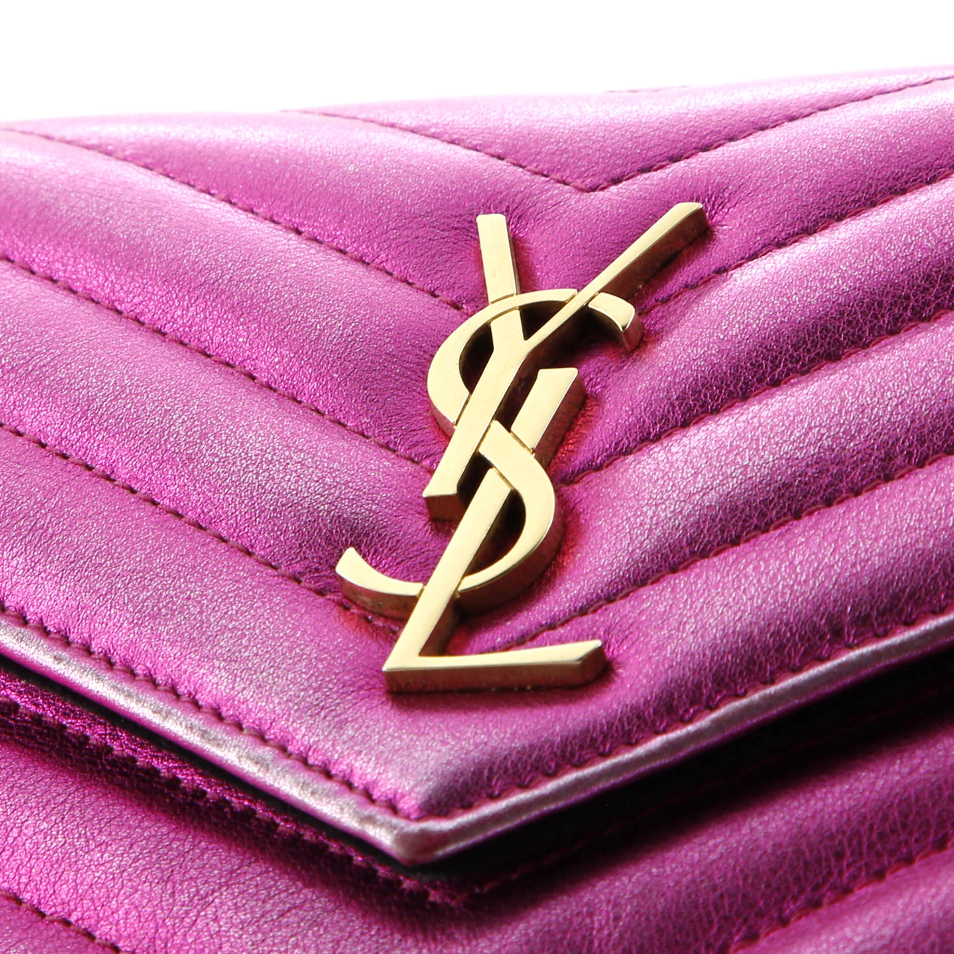 Classic Monogram Wallet on Chain Matelasse Chevron Metallic Leather Small - Image 6