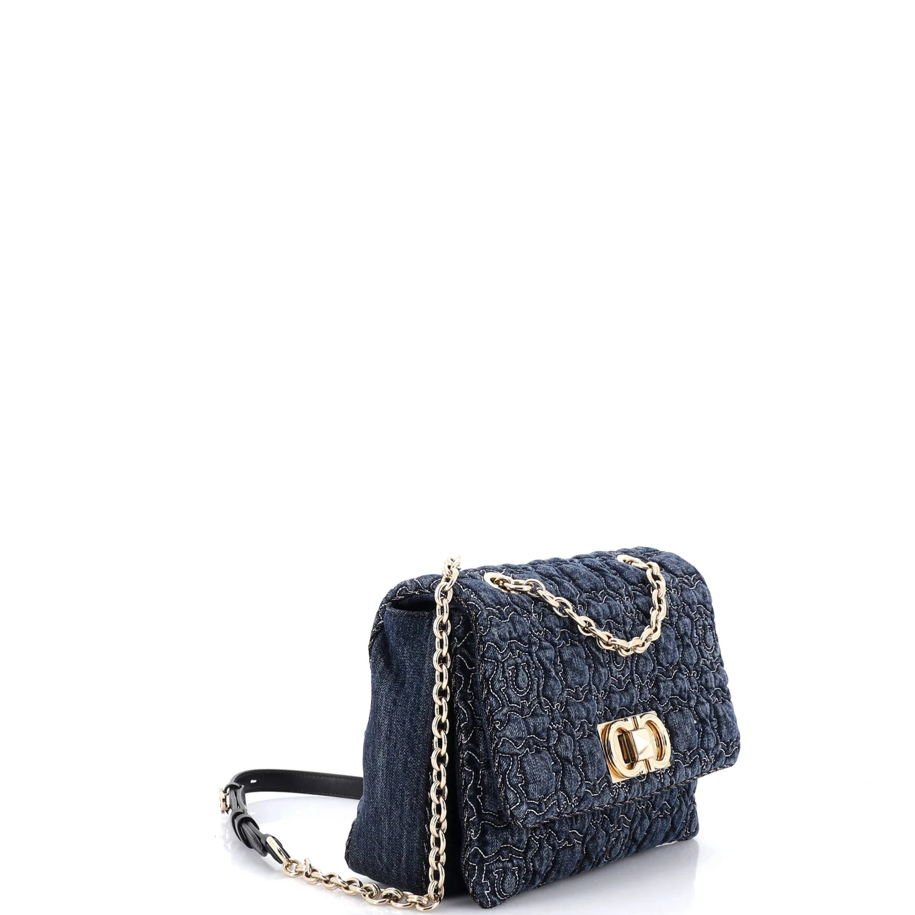 Gancini Galore Chain Flap Bag Quilted Denim Medium - Image 2