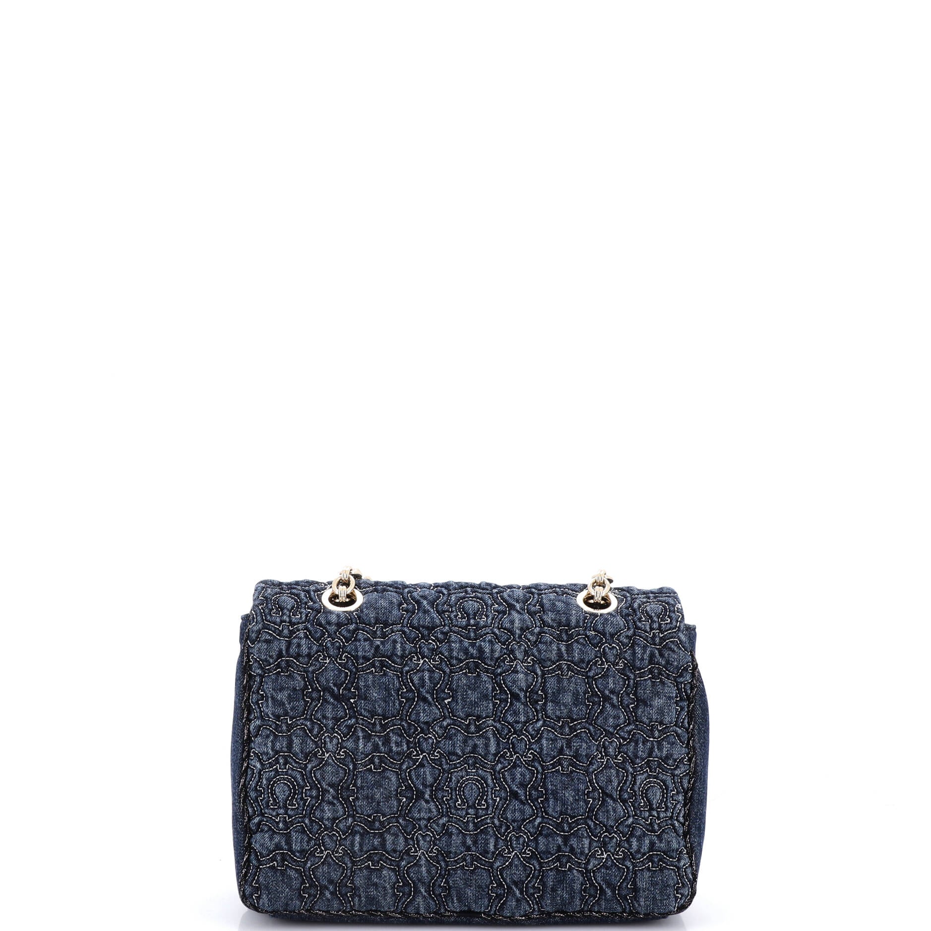 Gancini Galore Chain Flap Bag Quilted Denim Medium - Image 3