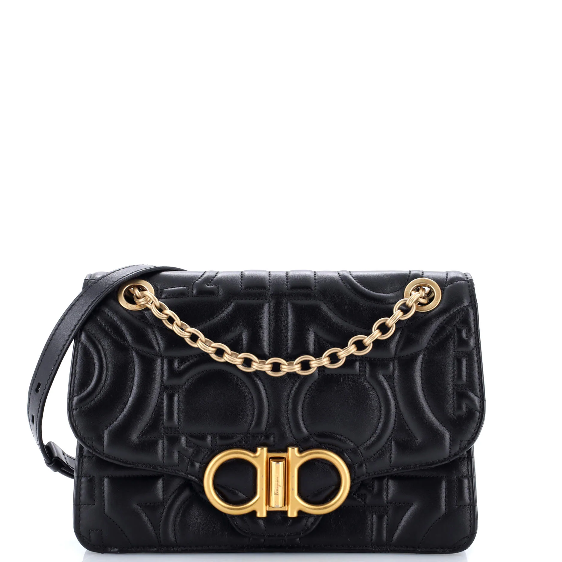 Gancini Turnlock Flap Bag Gancini Quilted Leather Medium