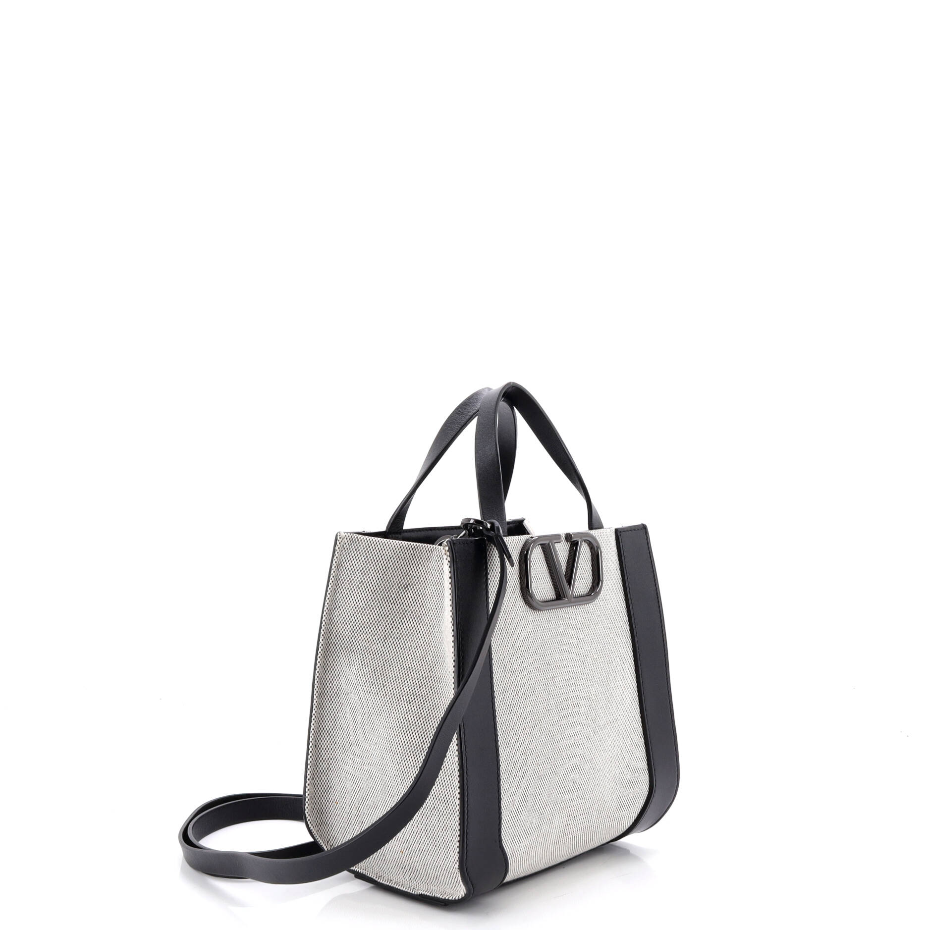 VLogo Signature Tote Bag Canvas and Leather Mini - Image 2