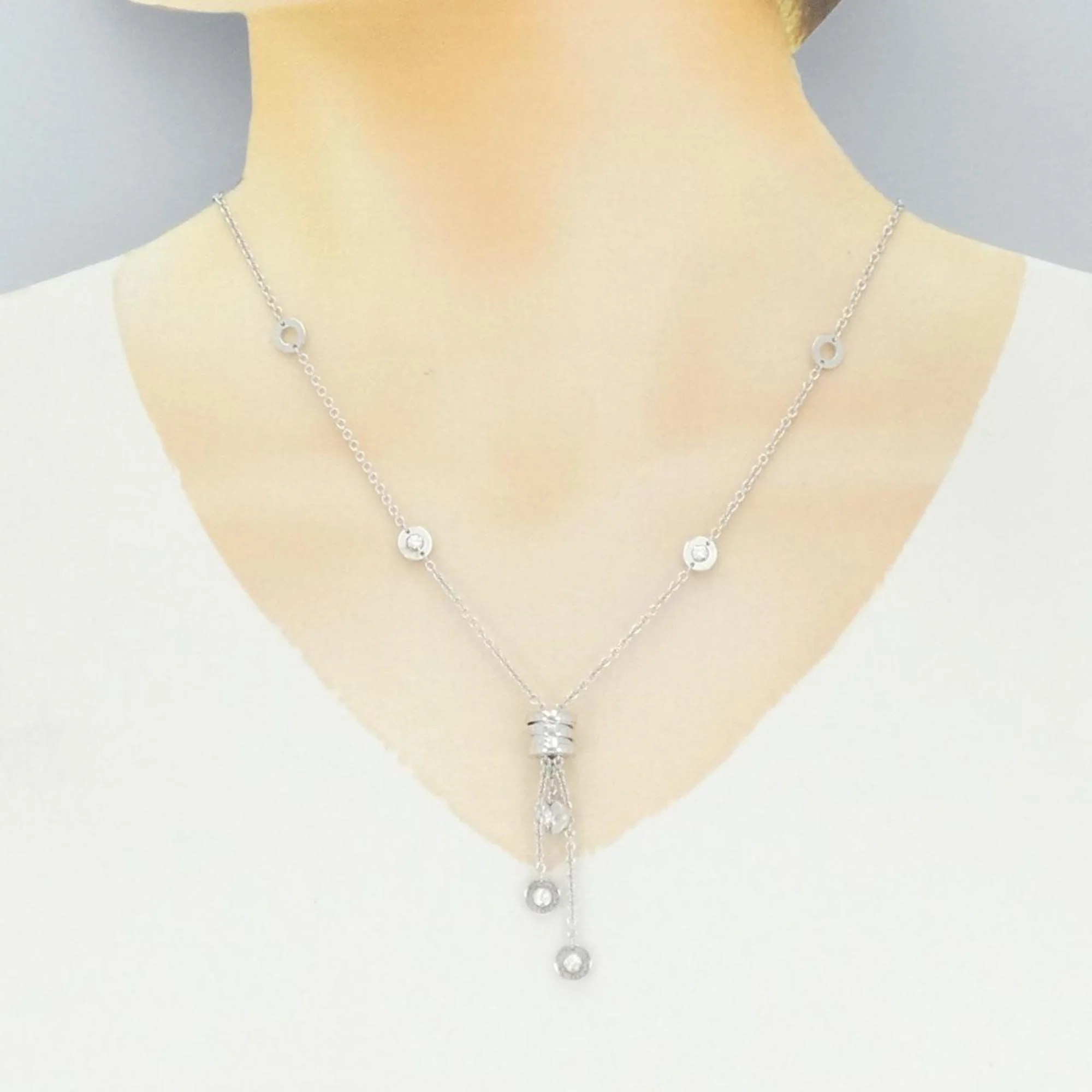 B.Zero1 Pendant Necklace 18K White Gold and Diamond - Image 5