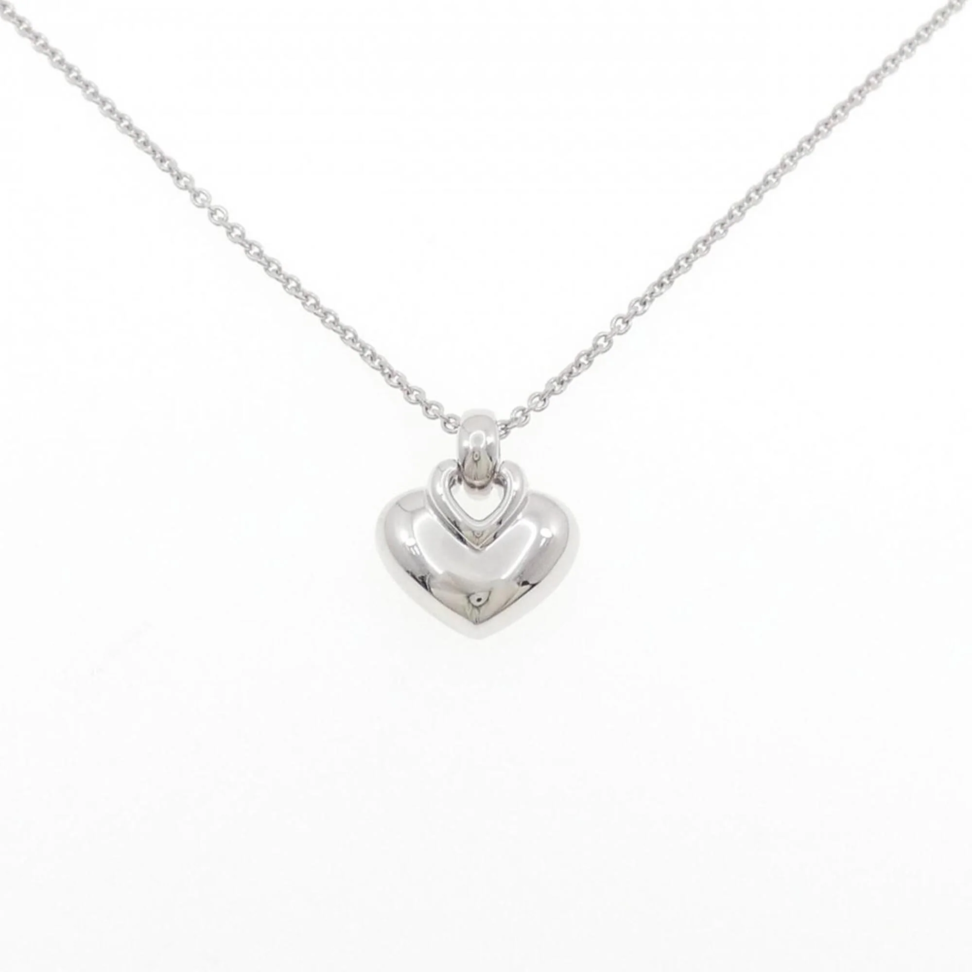 Doppio Cuore Pendant Necklace 18K White Gold