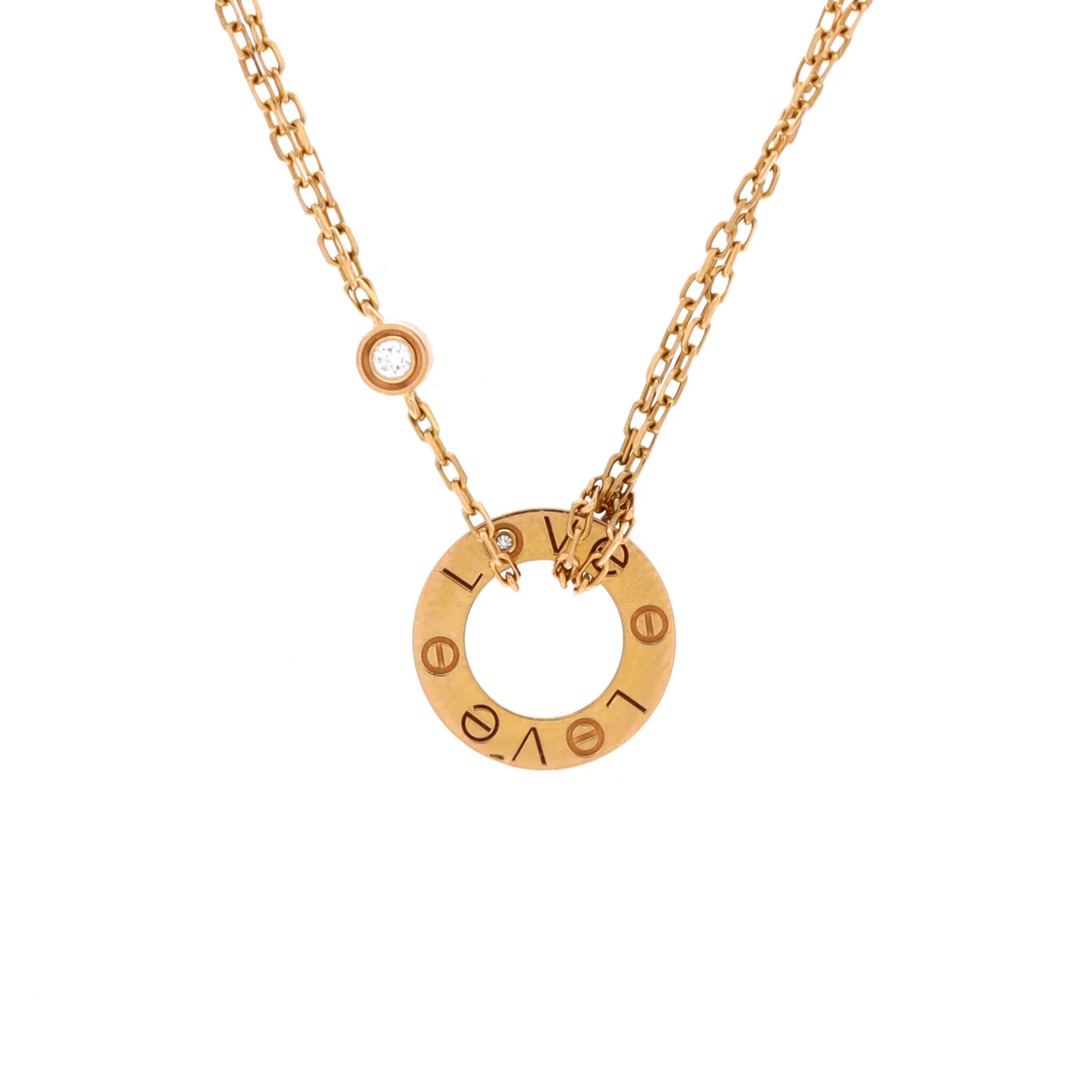 2 Diamonds Love Pendant Necklace 18K Rose Gold and Diamonds
