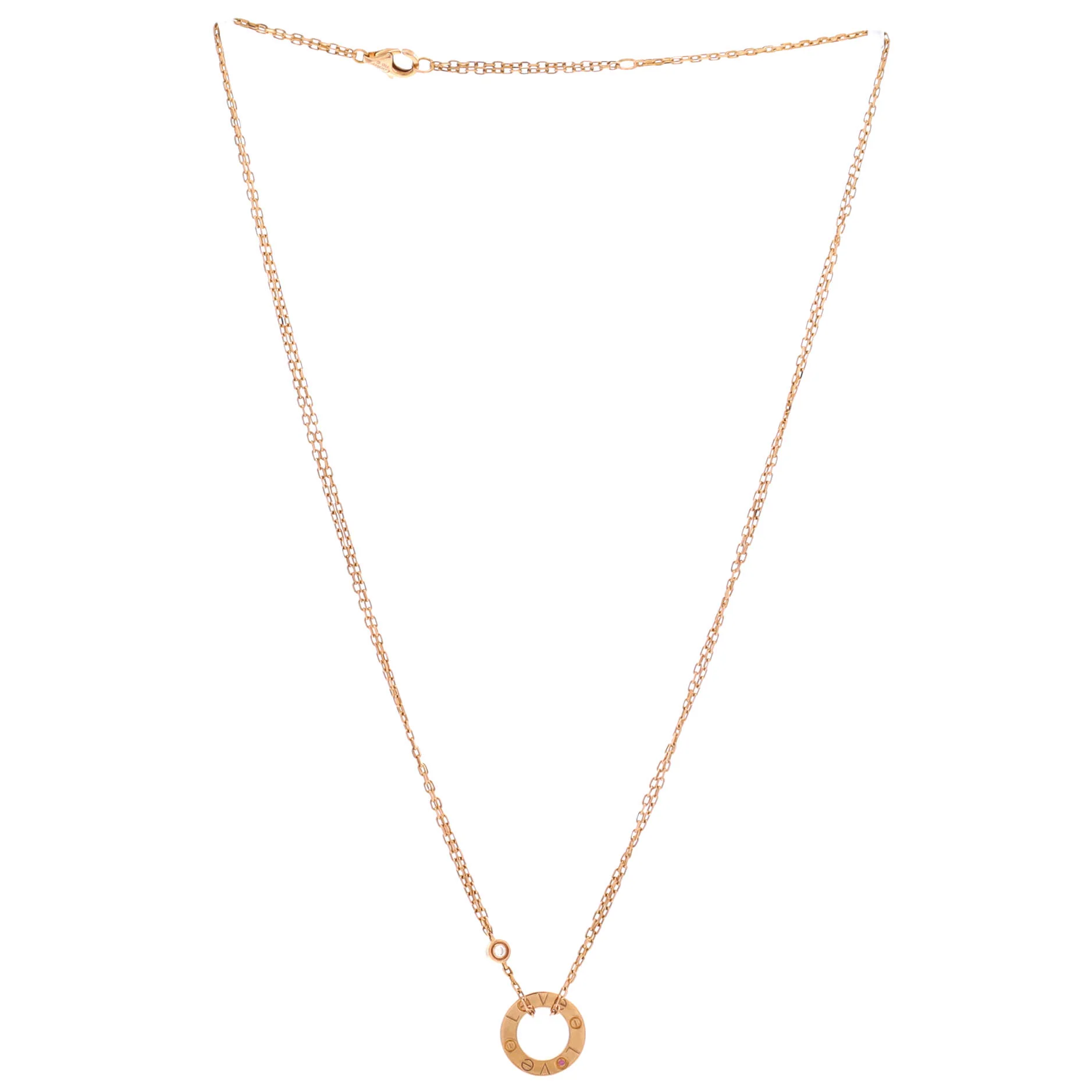 2 Diamonds Love Pendant Necklace 18K Rose Gold with Pink Sapphire and Diamond - Image 2
