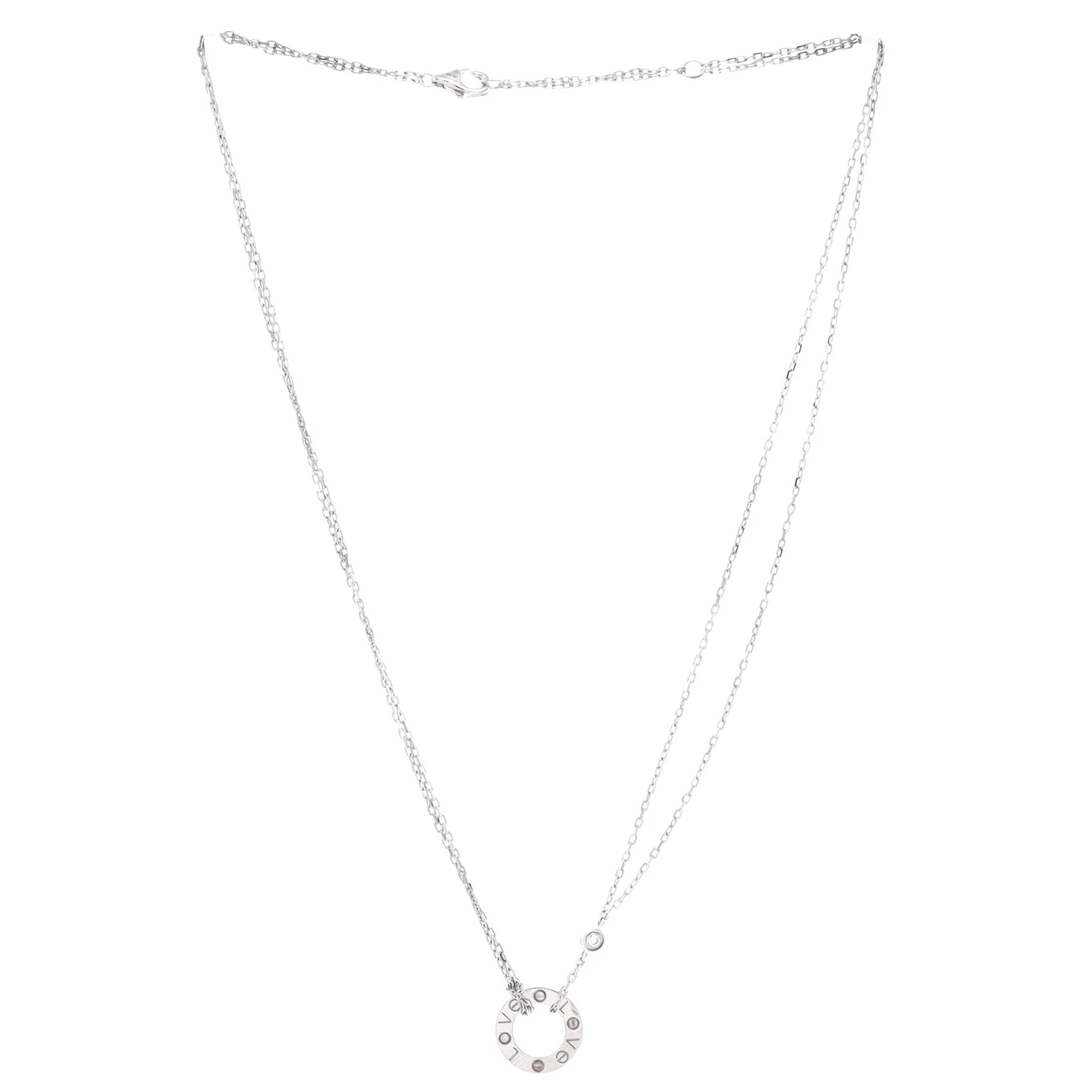 2 Diamonds Love Pendant Necklace 18K White Gold with Diamonds - Image 3