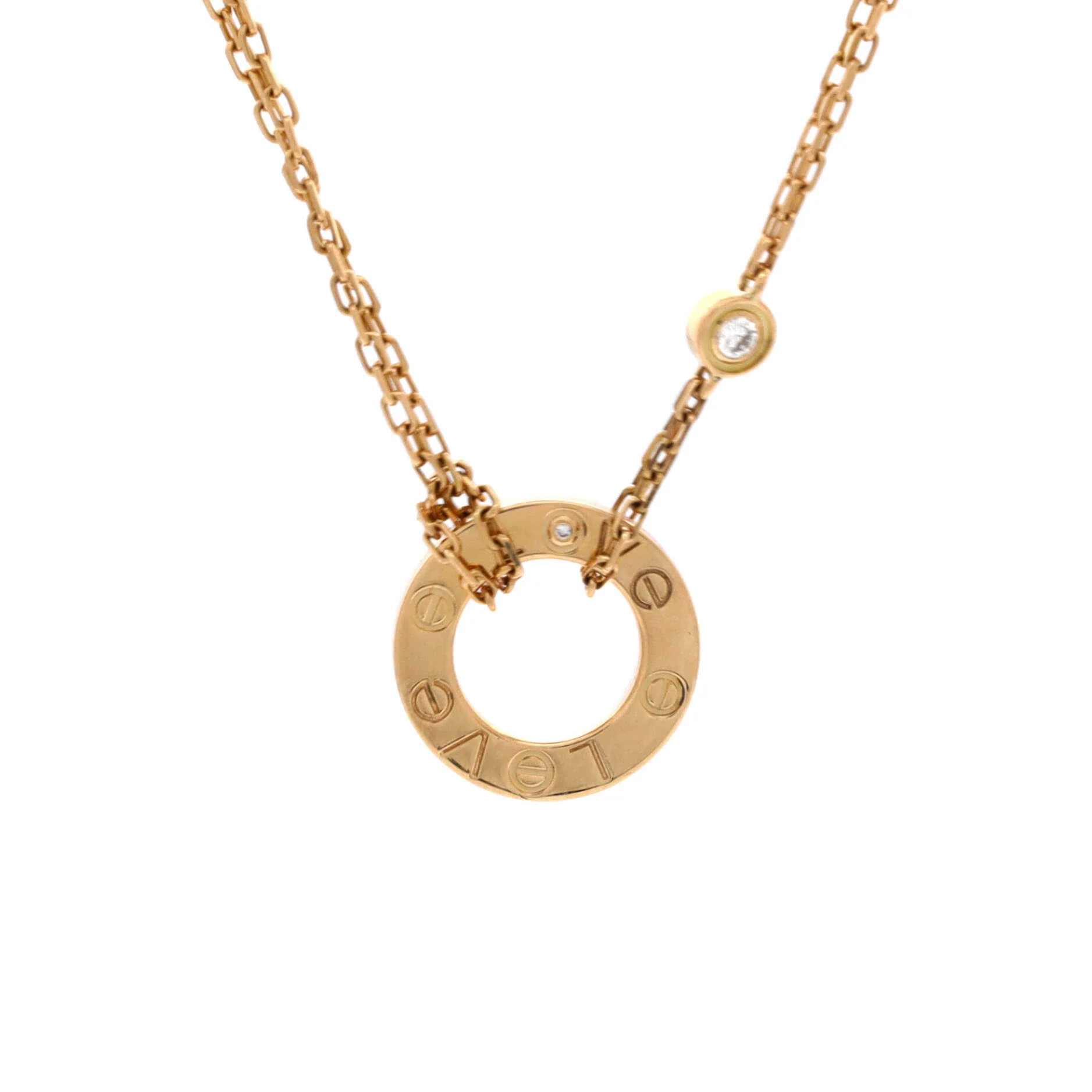 2 Diamonds Love Pendant Necklace 18K Yellow Gold and Diamonds