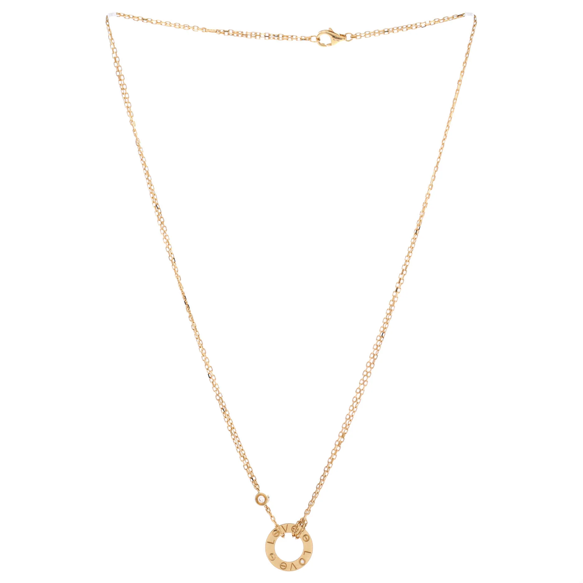 2 Diamonds Love Pendant Necklace 18K Yellow Gold and Diamonds - Image 3