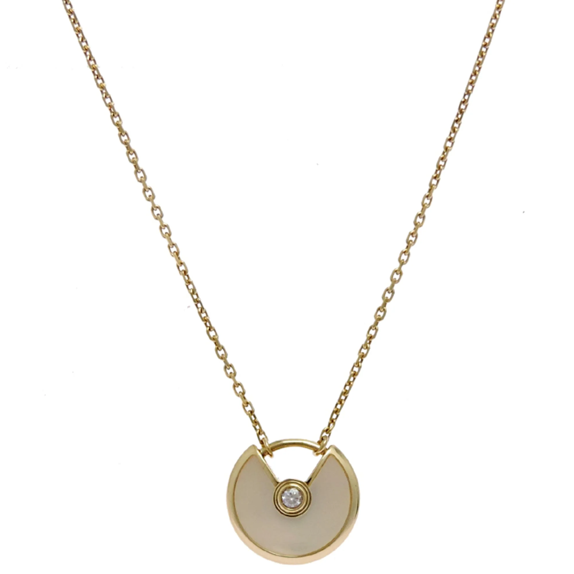 Amulette de Pendant Necklace 18K Yellow Gold with Diamond and Mother of Pearl