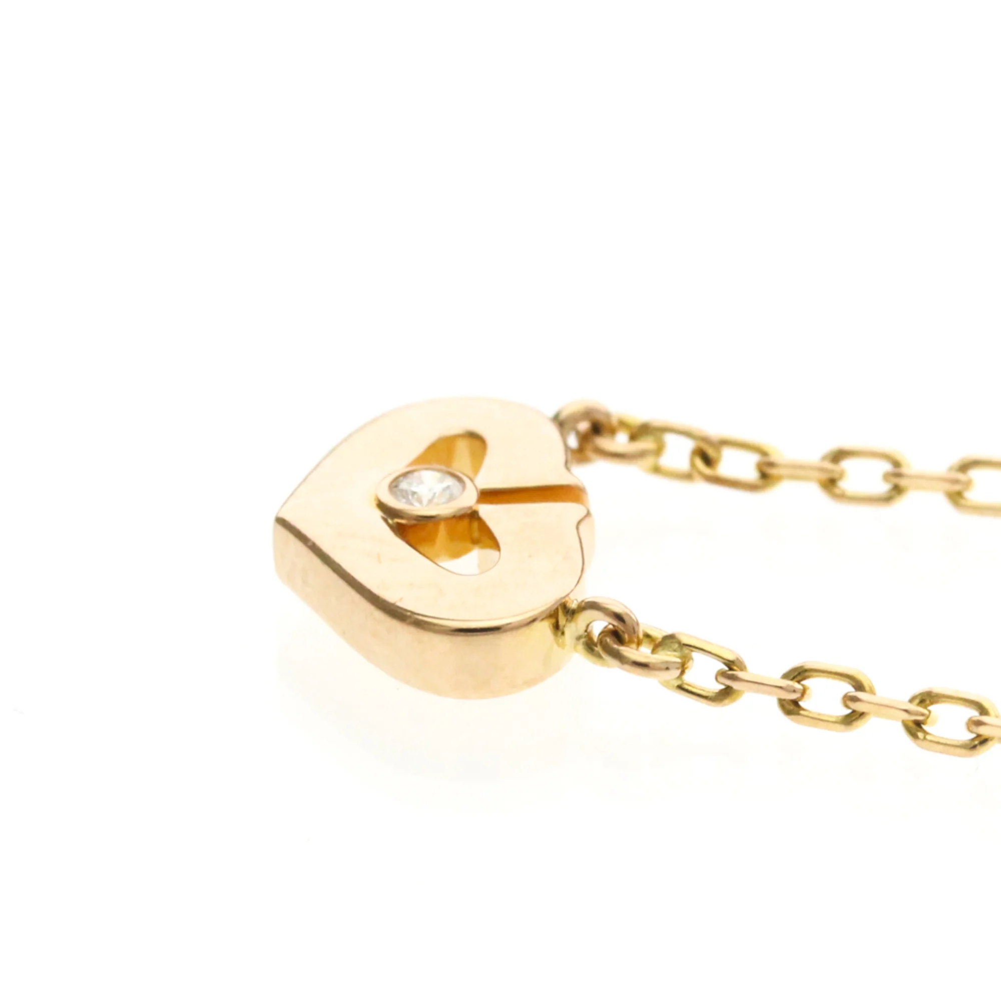 C Heart Pendant Necklace 18K Rose Gold with Diamonds - Image 3