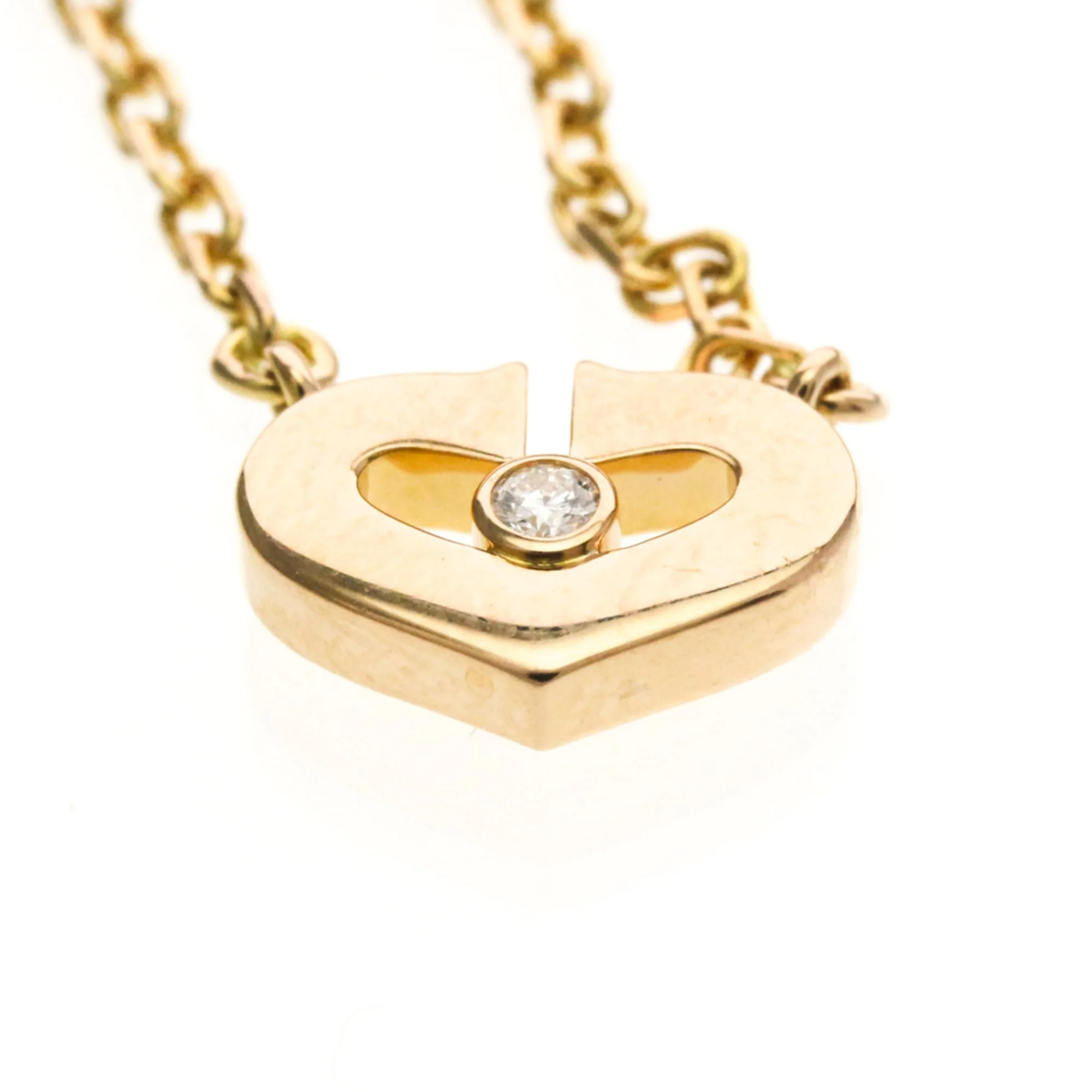 C Heart Pendant Necklace 18K Rose Gold with Diamonds - Image 7