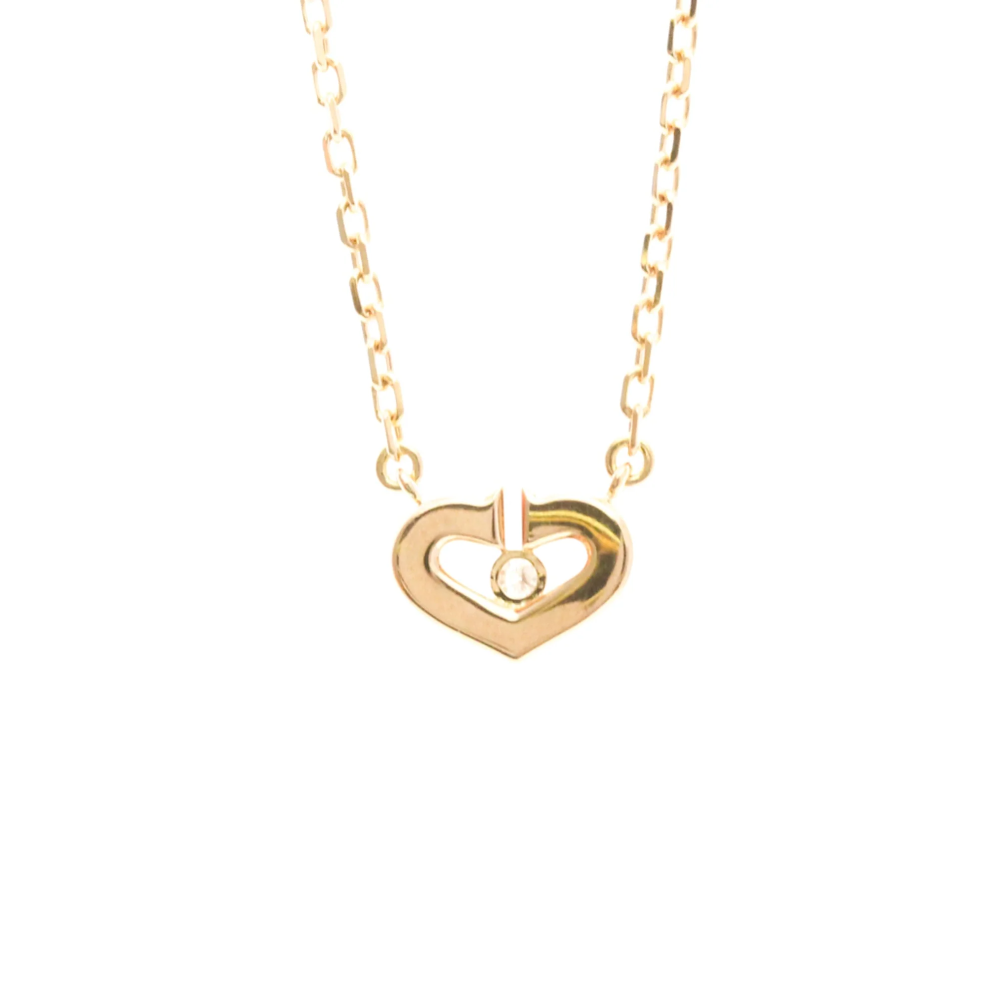 C Heart Pendant Necklace 18K Rose Gold with Diamonds - Image 2