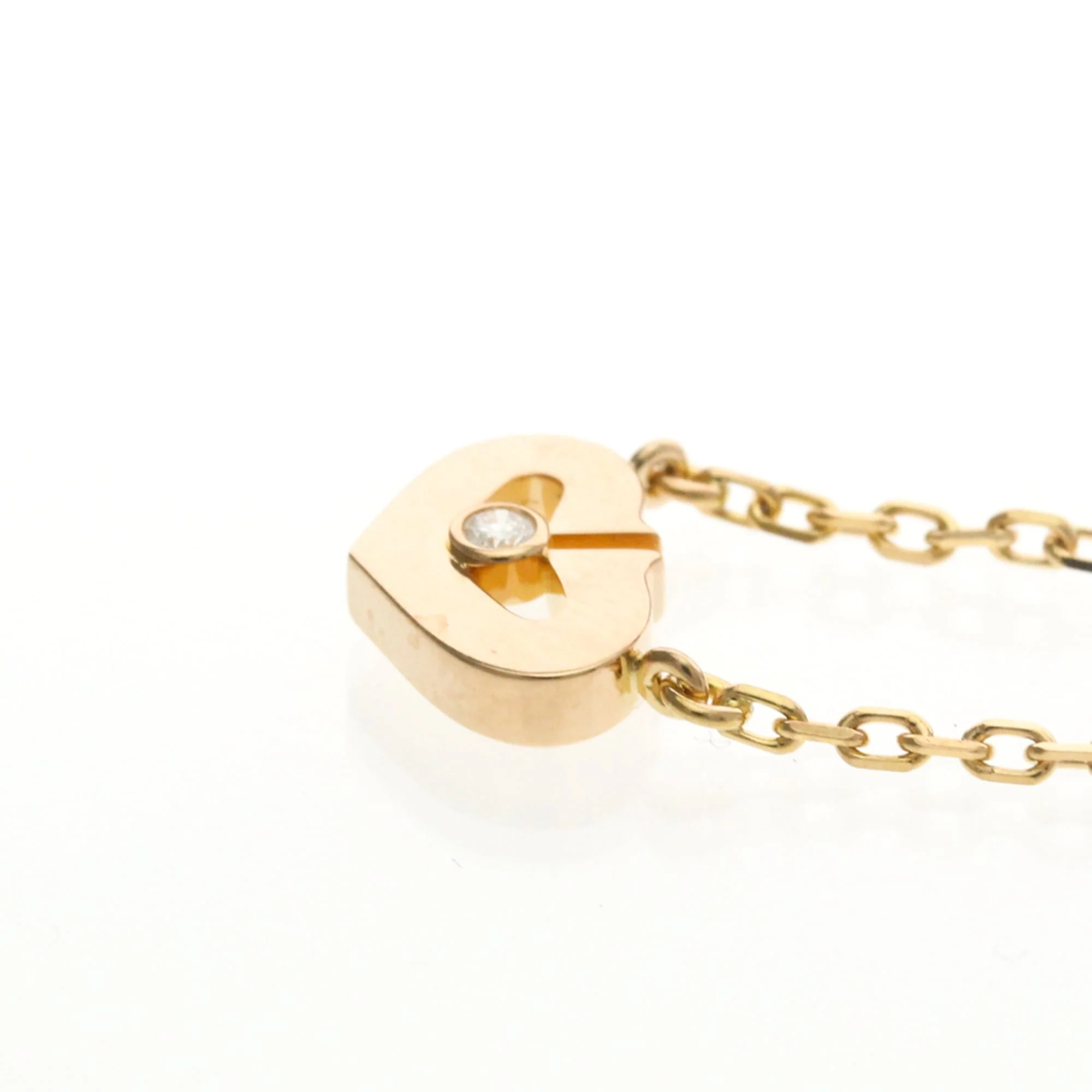 C Heart Pendant Necklace 18K Rose Gold with Diamonds - Image 3