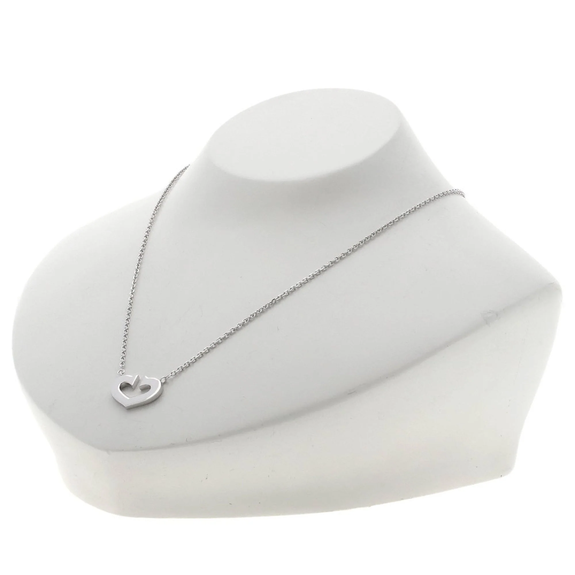C Heart Pendant Necklace 18K White Gold - Image 4