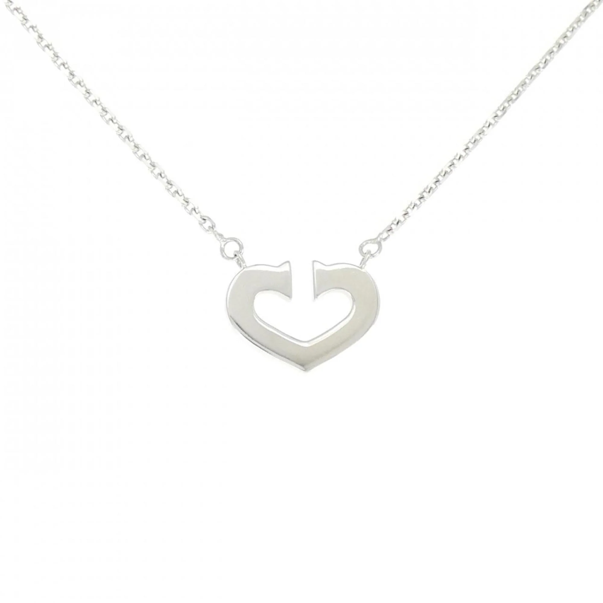C Heart Pendant Necklace 18K White Gold