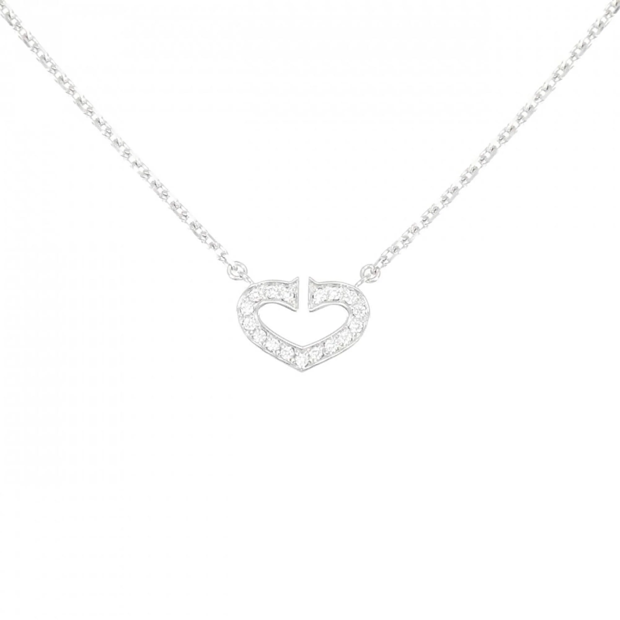 C Heart Pendant Necklace 18K White Gold
