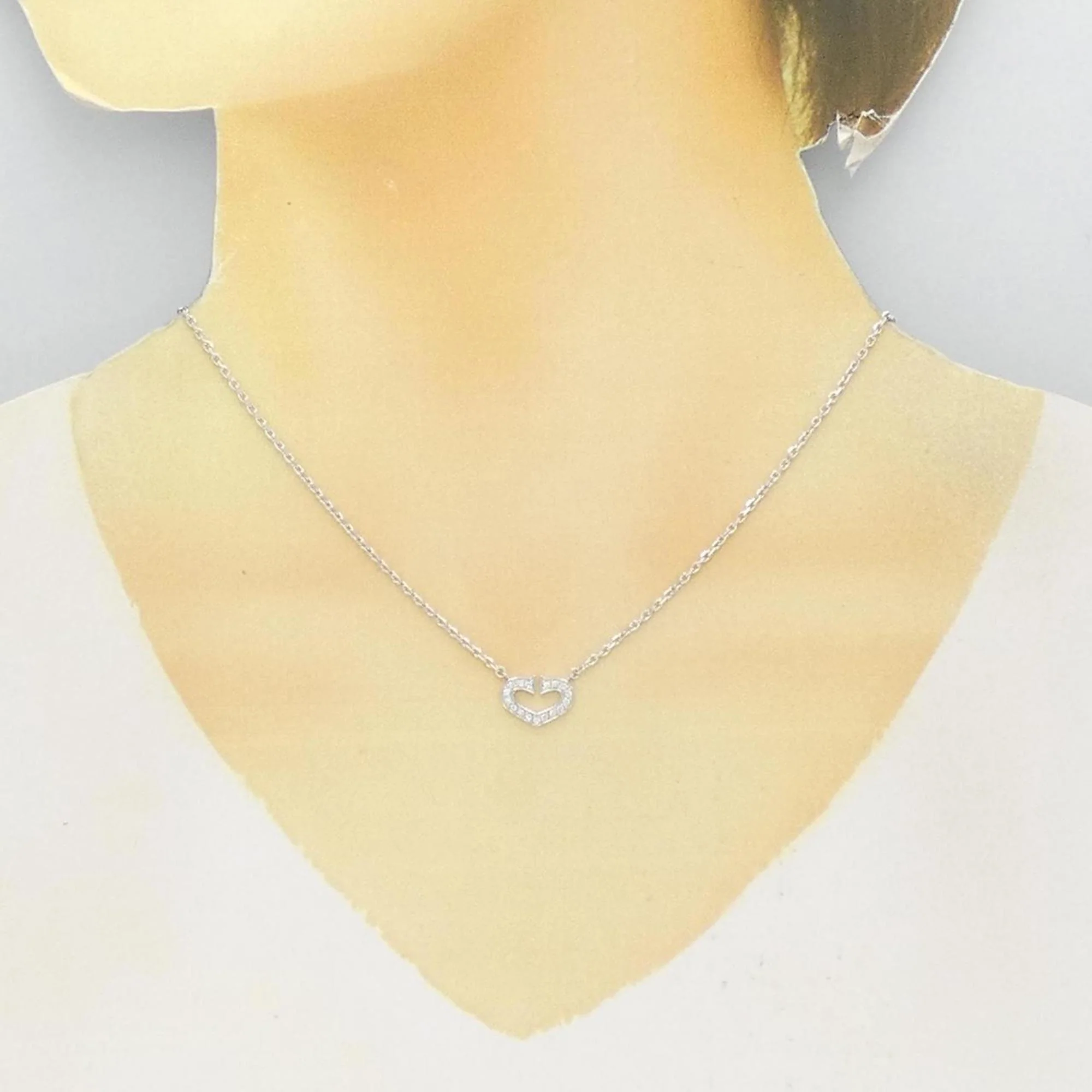 C Heart Pendant Necklace 18K White Gold - Image 6