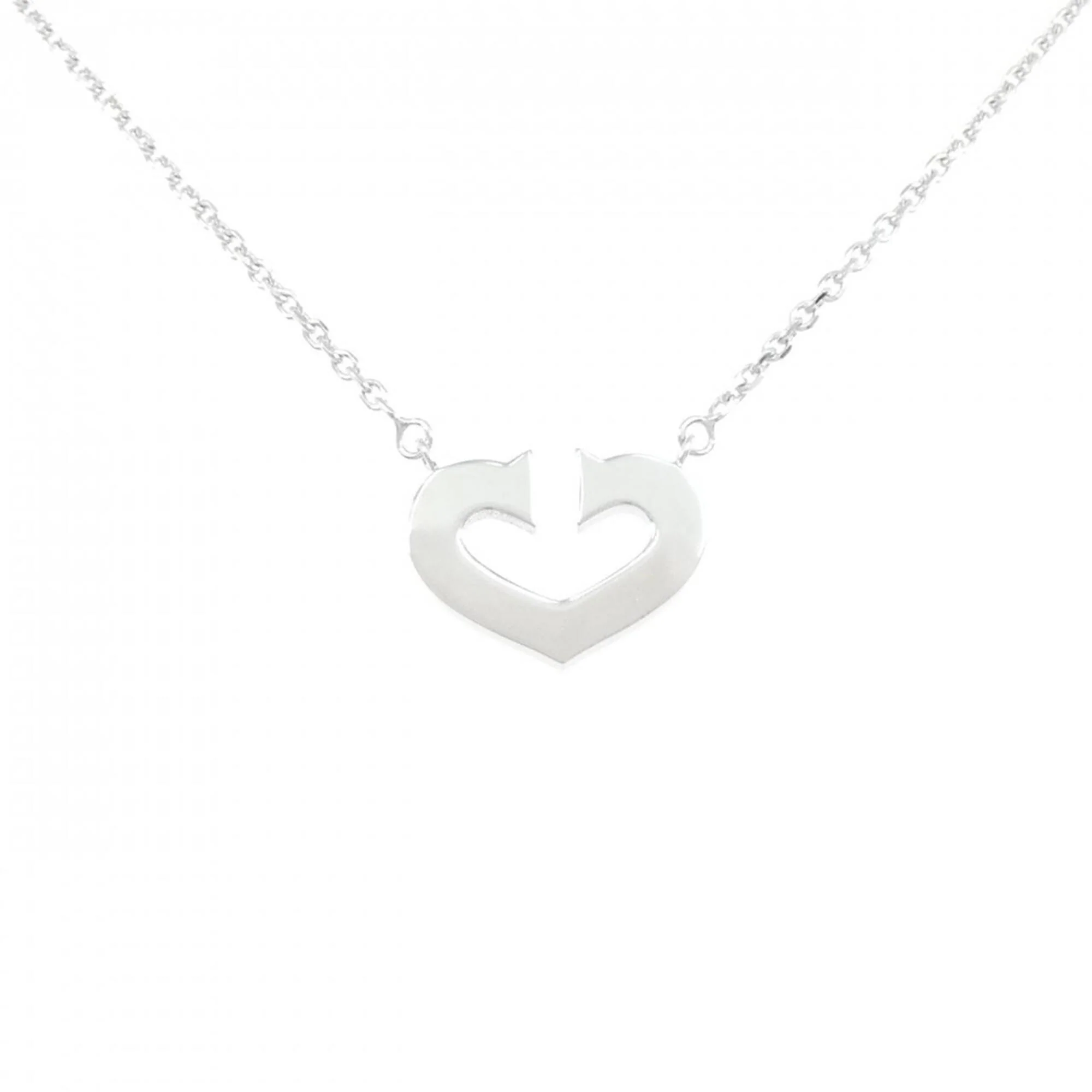 C Heart Pendant Necklace 18K White Gold