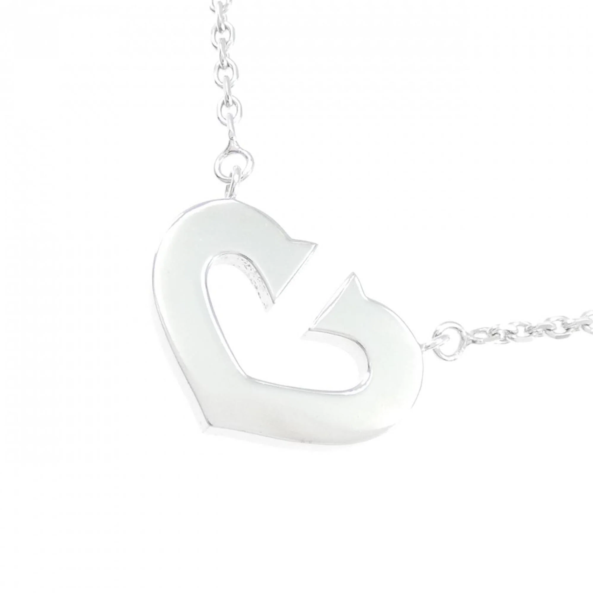 C Heart Pendant Necklace 18K White Gold - Image 3
