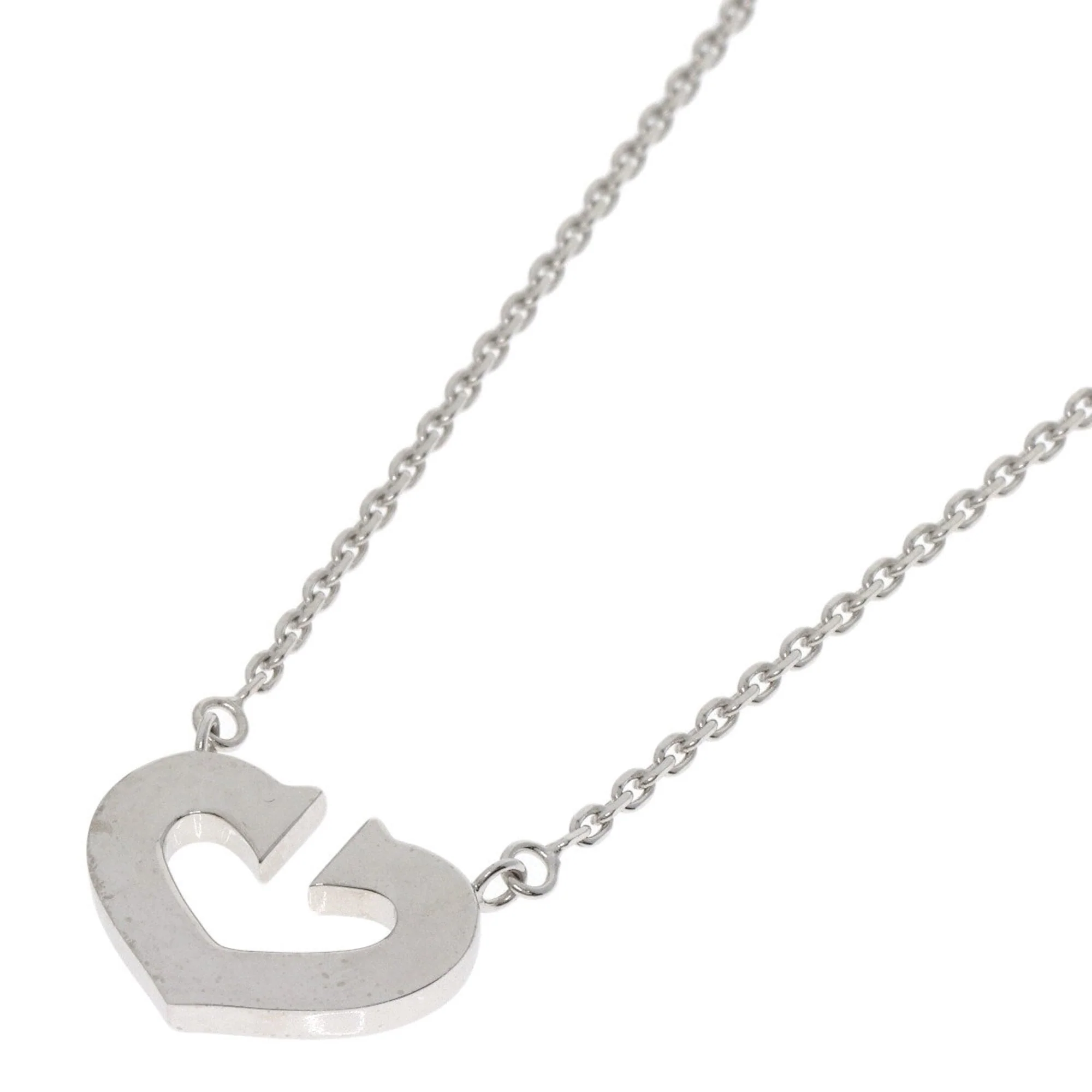 C Heart Pendant Necklace 18K White Gold