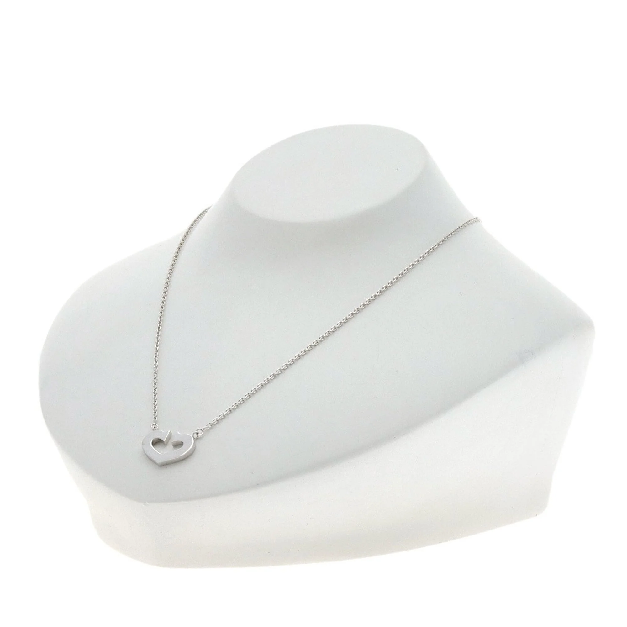 C Heart Pendant Necklace 18K White Gold - Image 4