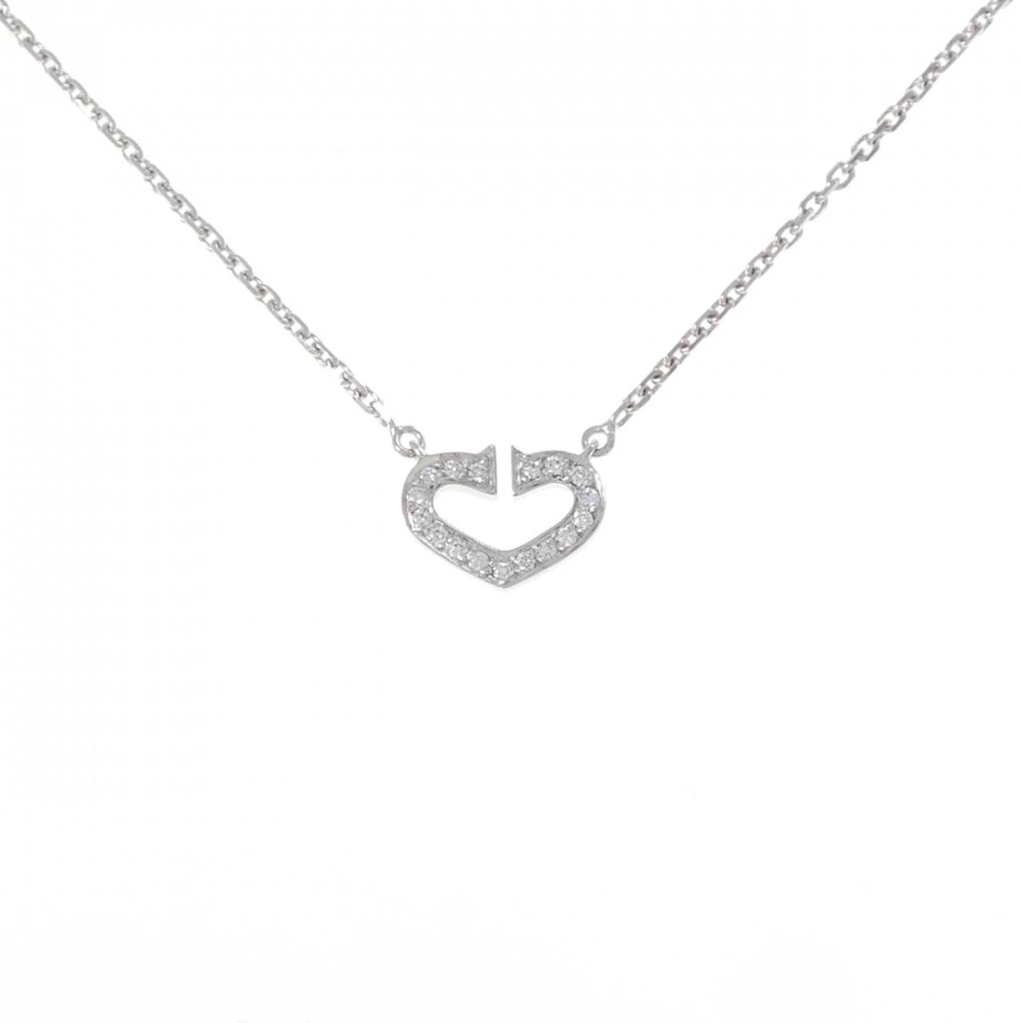 C Heart Pendant Necklace 18K White Gold with Diamonds