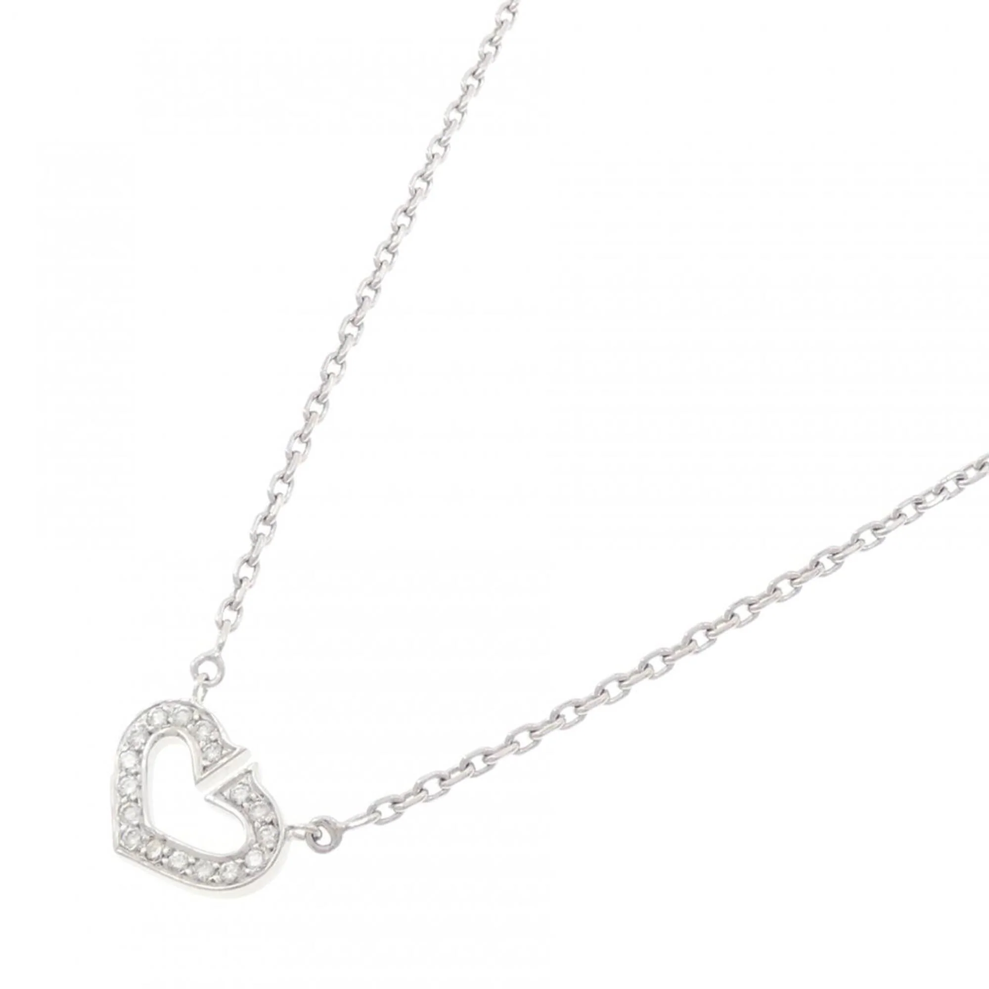 C Heart Pendant Necklace 18K White Gold with Diamonds - Image 2