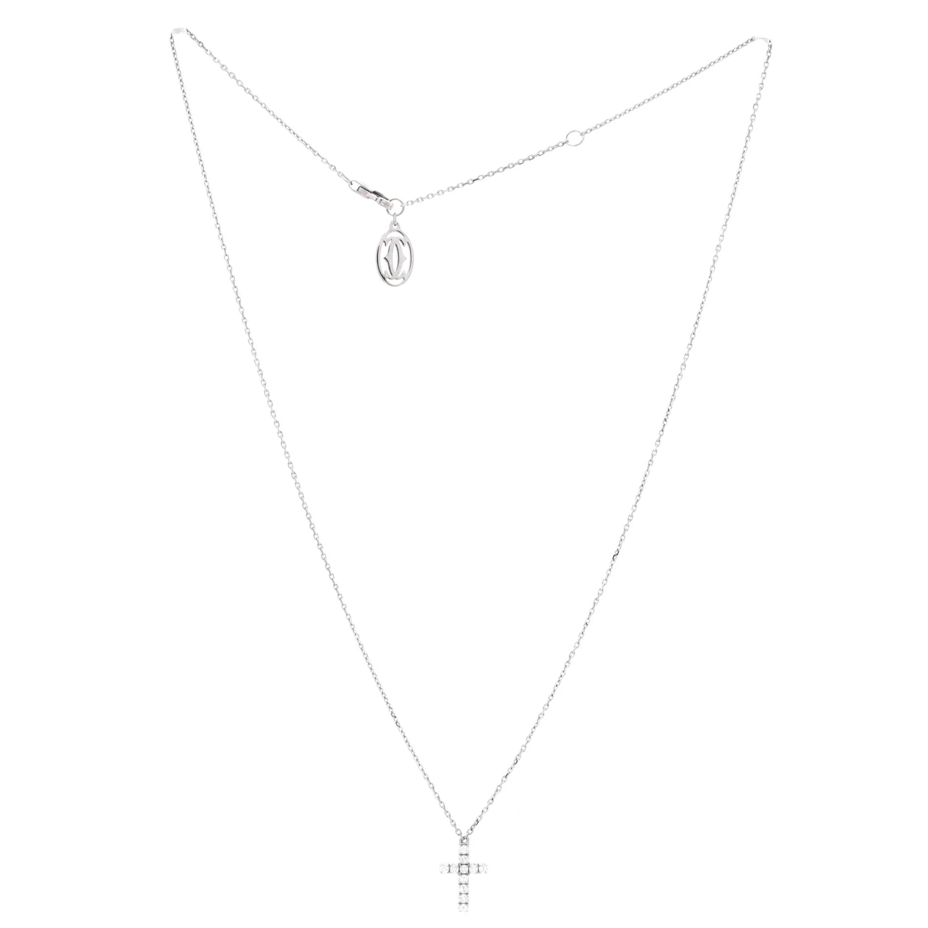 Cross Pendant Necklace 18K White Gold with Diamonds - Image 3