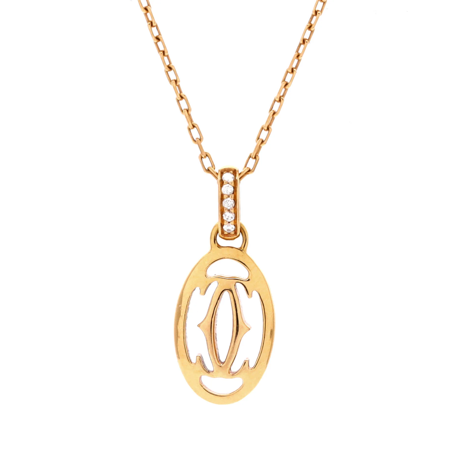 Logo Double C Pendant Necklace 18K Rose Gold with Diamonds - Image 2