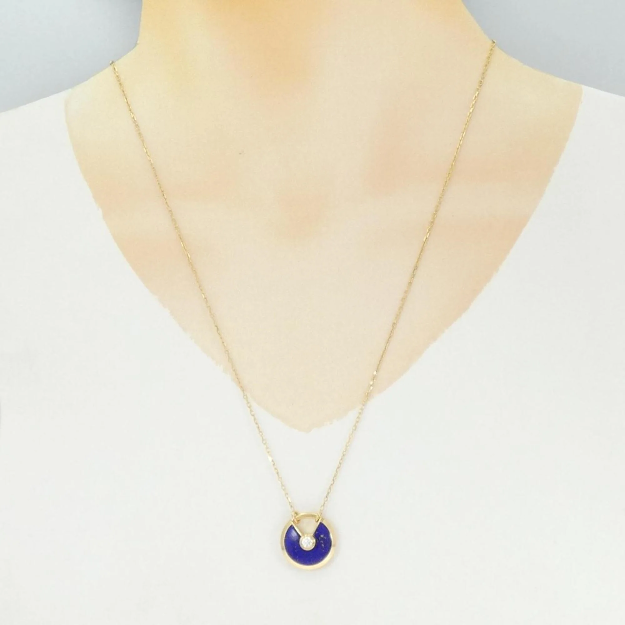 Pendant Necklace 18K Yellow Gold with Diamond and Lapis Lazuli - Image 6