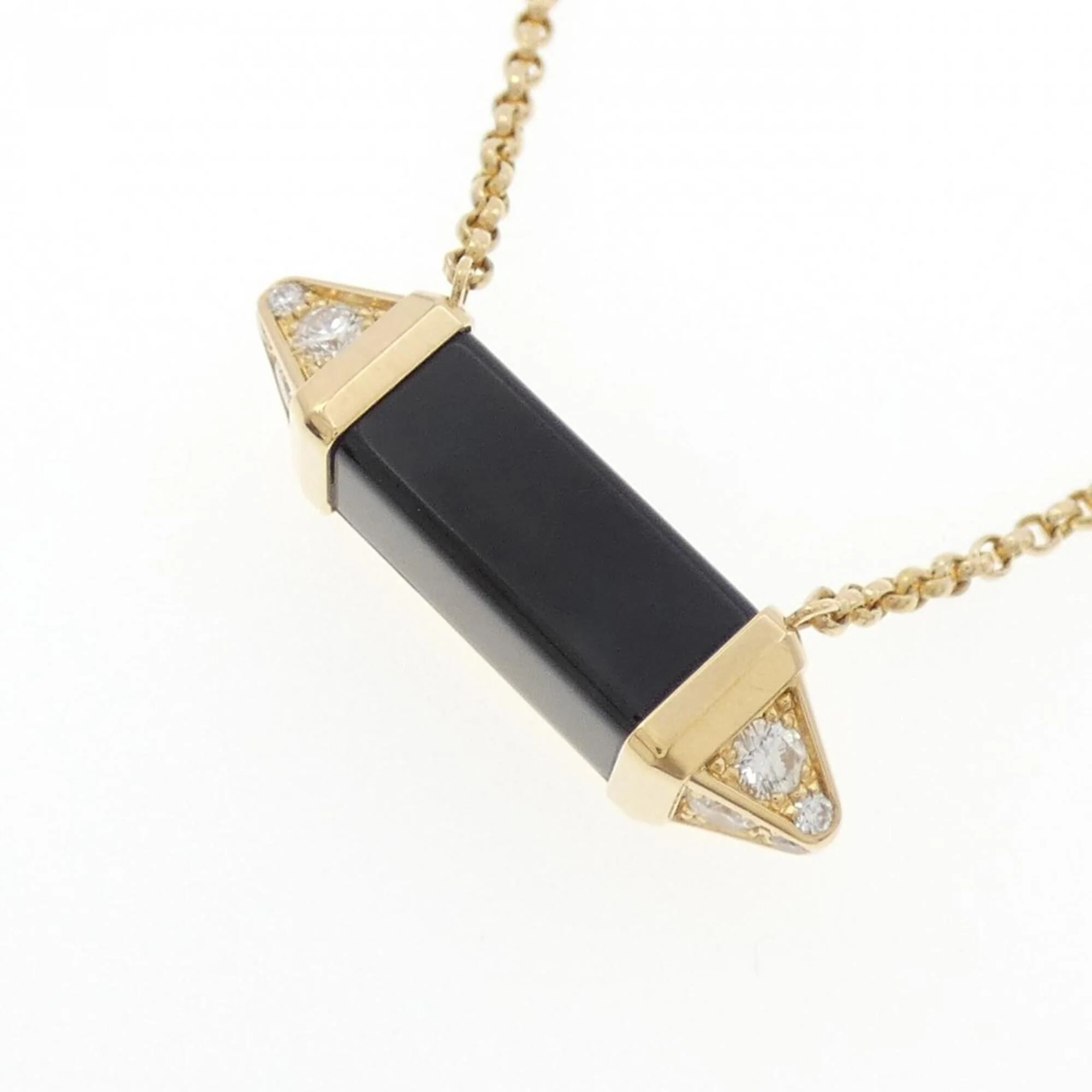 Pendant Necklace 18K Yellow Gold with Diamond and Onyx - Image 3
