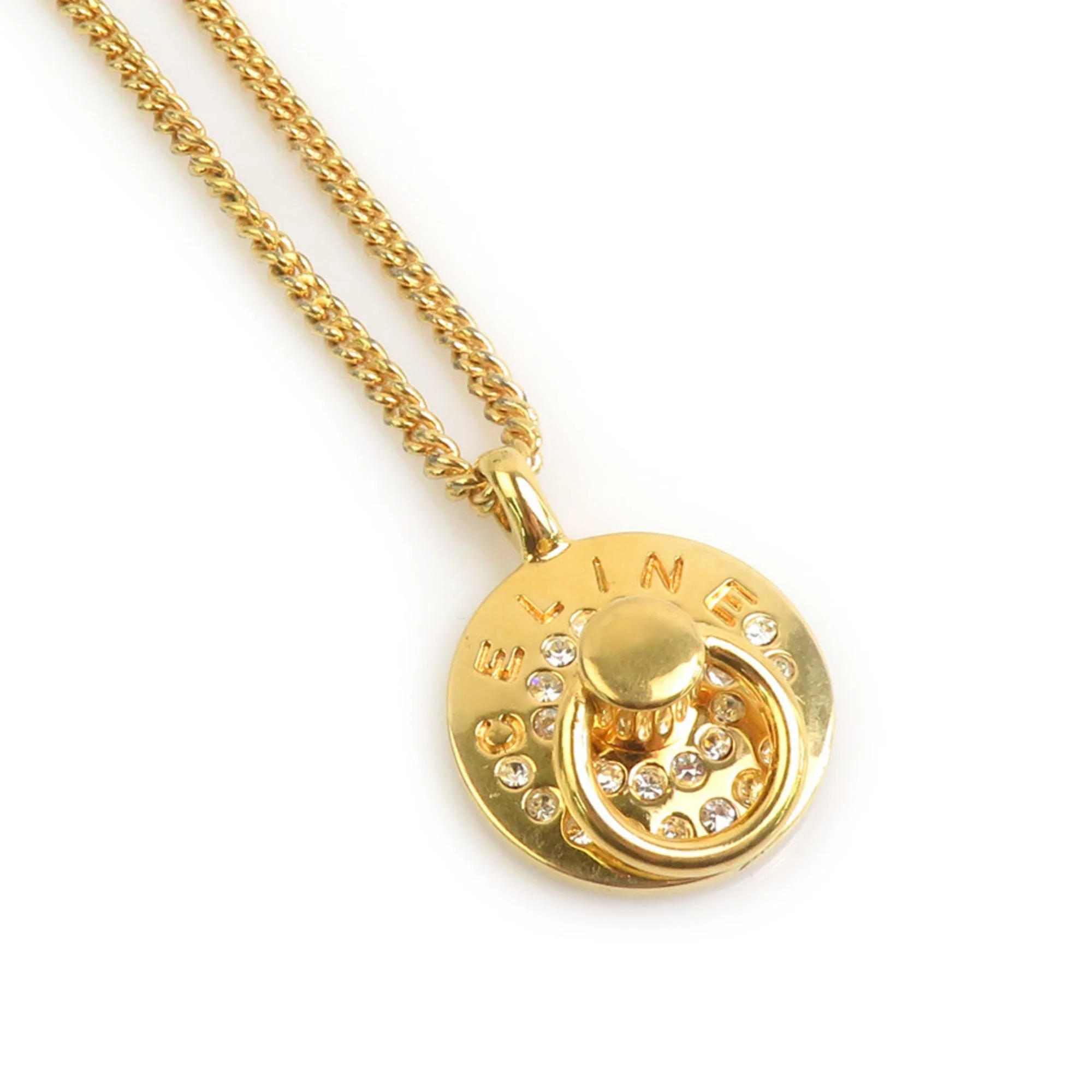 Pendant Necklace Metal and Rhinestone Gold and Silver