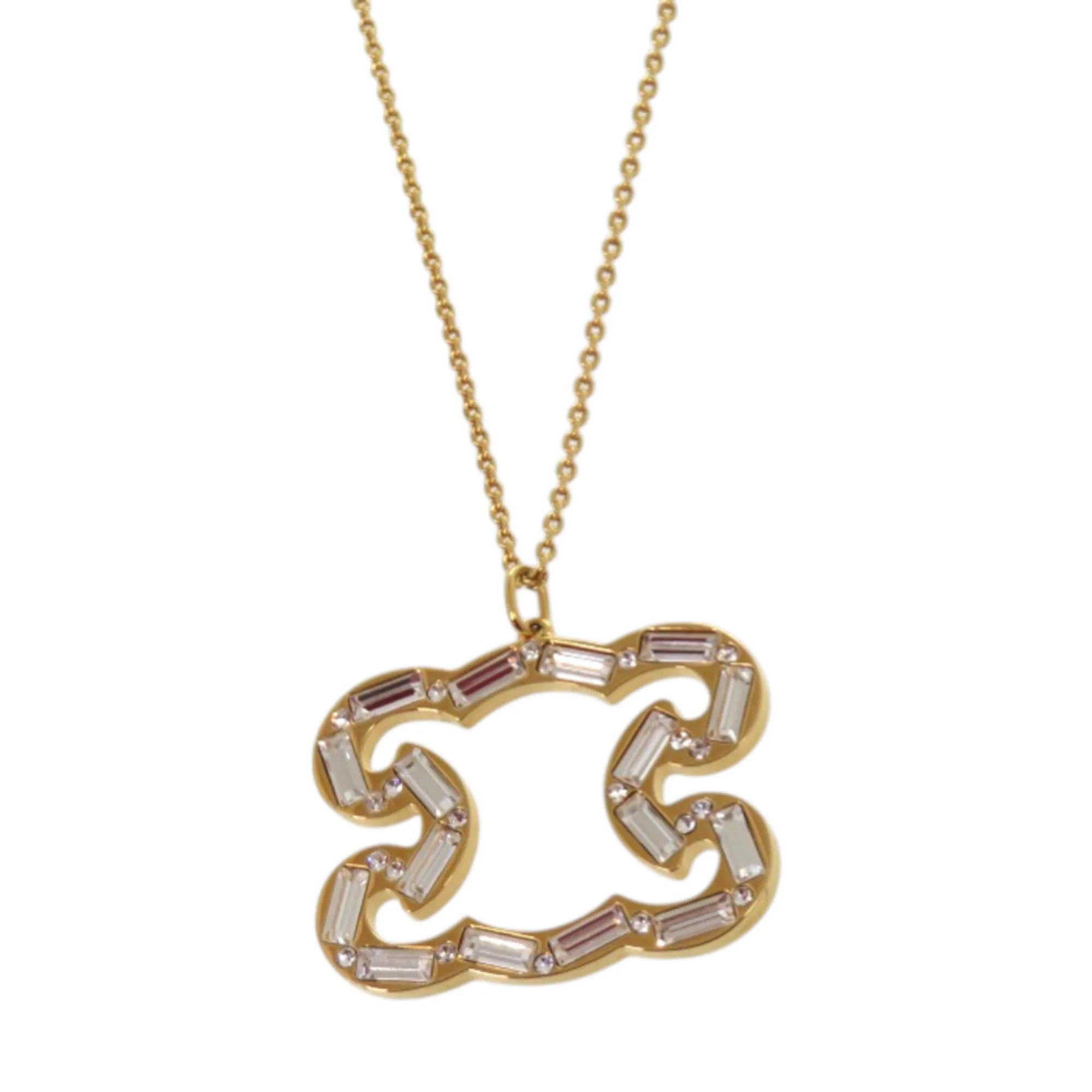 Pendant Necklace Metal with Rhinestone Gold - Image 4